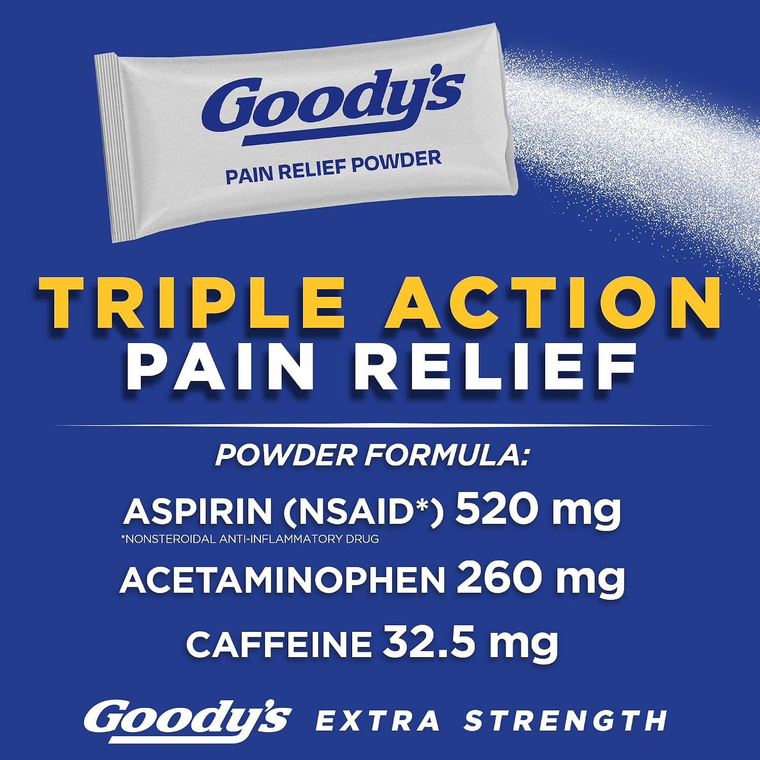 Goody's Triple Action Headache Powder, Extra Strength Pain Relief, 50 Count | Fast Pain Relief, Goodys Headache Relief, With Acetaminophen, Aspirin & Caffeine, For Adults, Dissolve Packs - Image 2