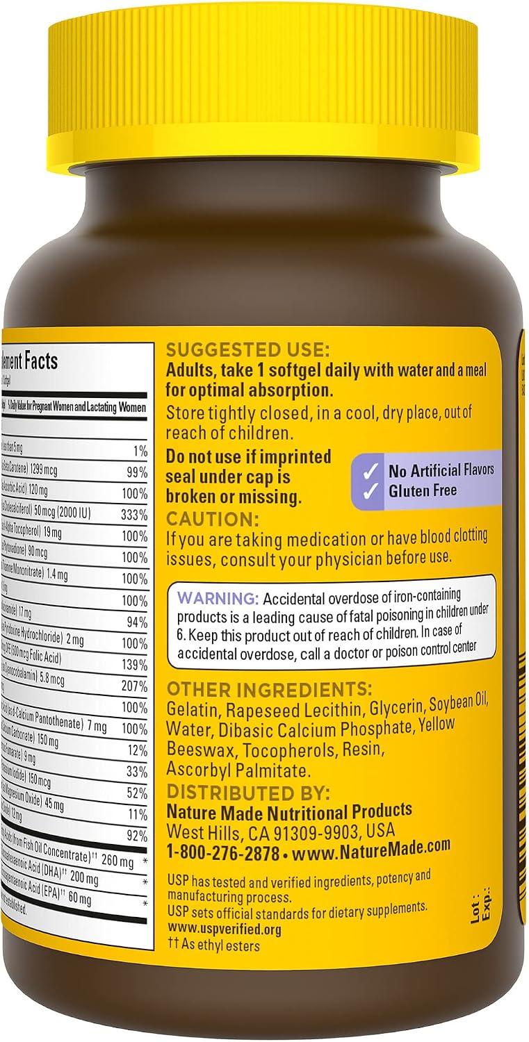 Nature Made Postnatal Multivitamin + DHA 200 mg, 60 Softgels | Postnatal Vitamins for Women, Includes Iron, Vitamin D3, Calcium, Iodine and More for Breastfeeding Moms, 60 Day Supply - Image 9