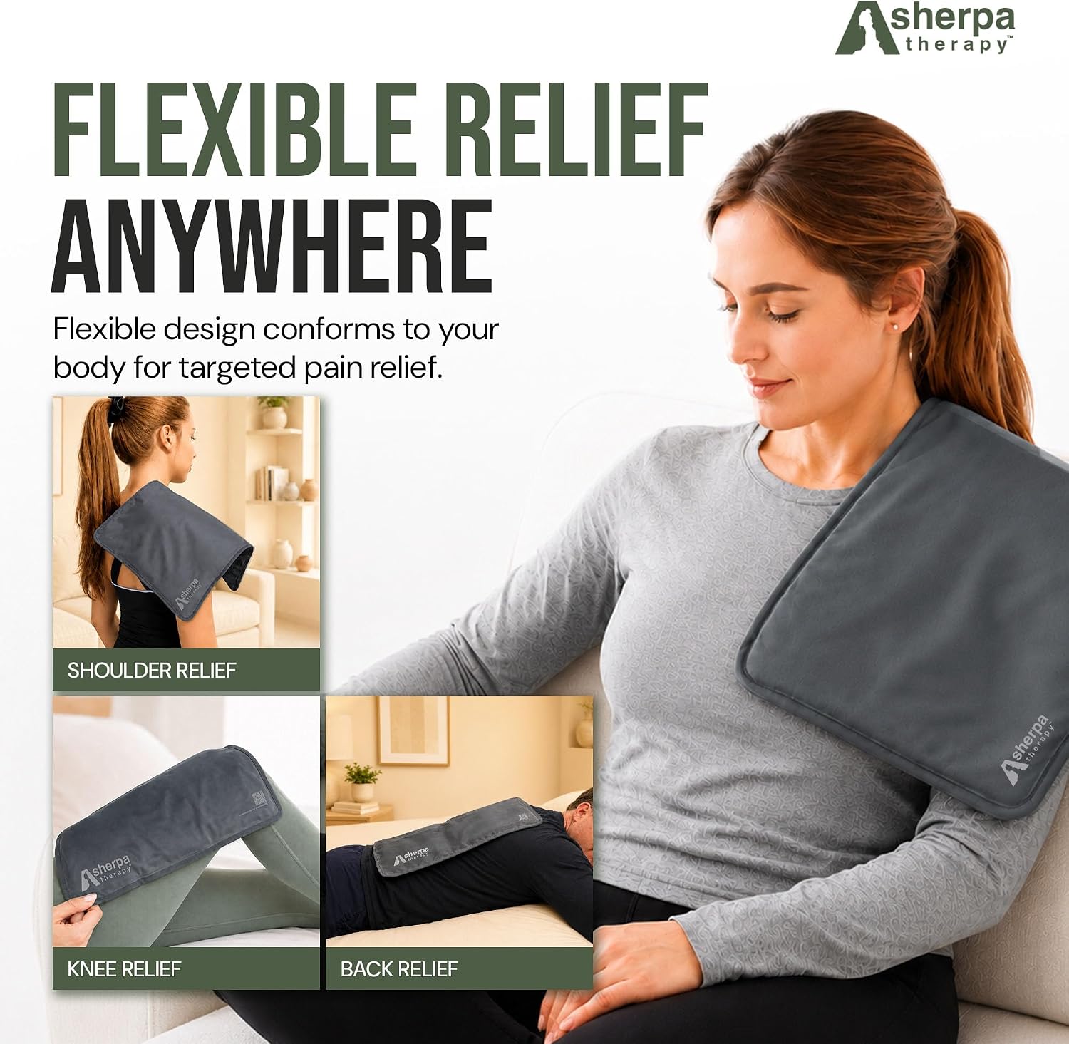 Flexible Hot and Cold Gel Pack, Large 11.5" x 14.5" | Reusable soft gel ice pack for injuries, recovery, dual-sided plush, medical grade for back, shoulder & muscle relief, grey - Image 6
