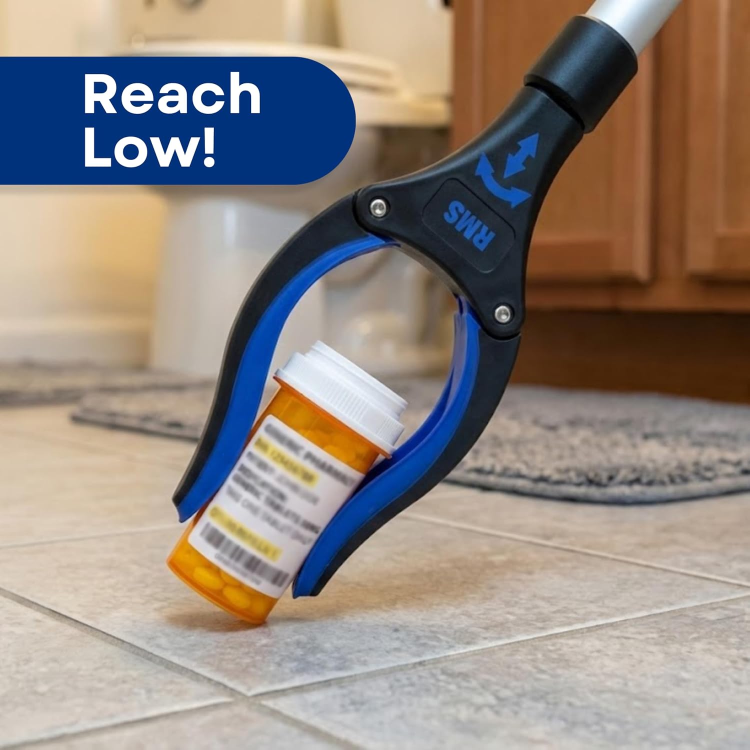 RMS 34 Inch Extra Long Reacher Grabber - Foldable with Rotating Jaw (Blue) | Mobility Aid Reaching Tool to retrieve household items from floors, shelves, vehicles and tight spaces - Image 5