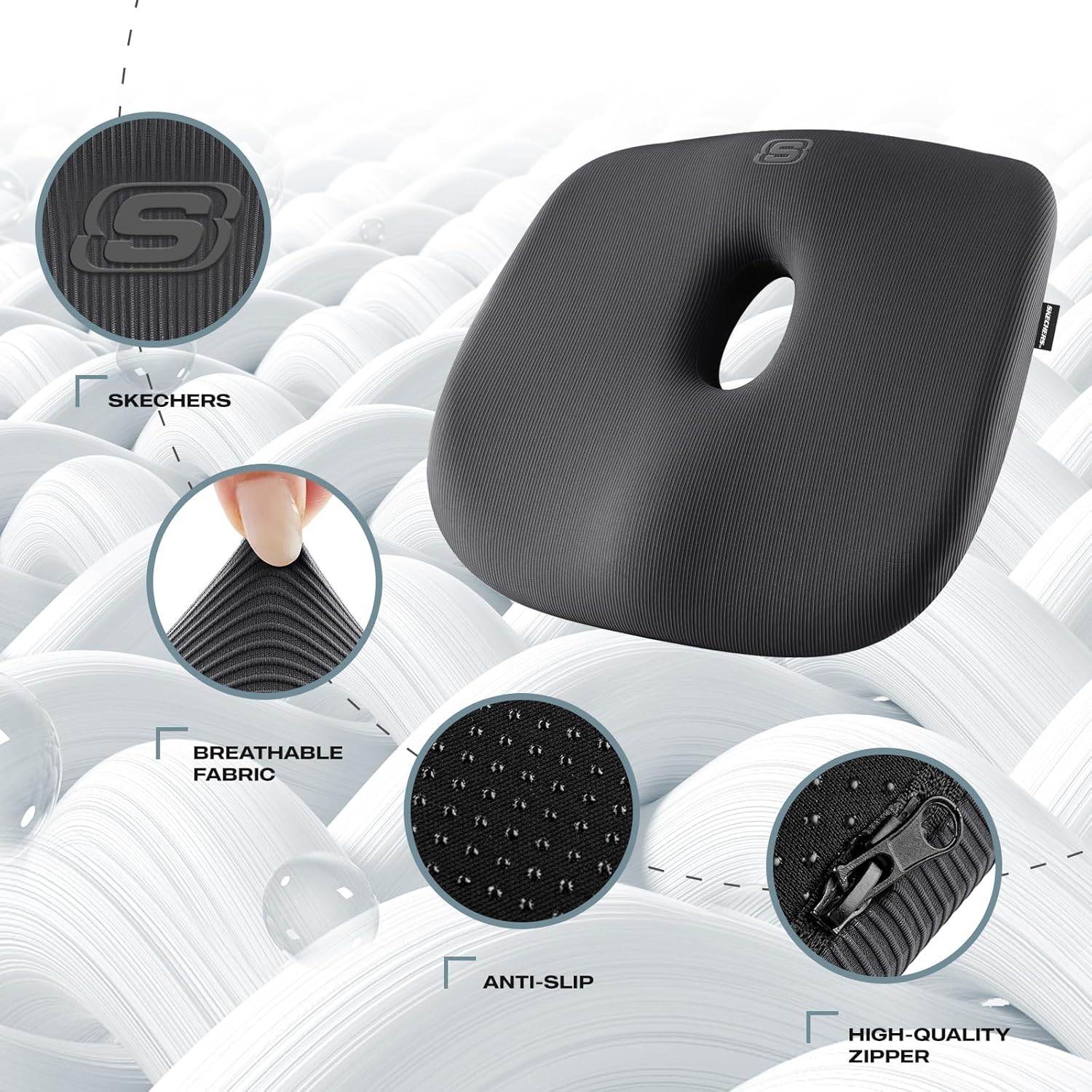 Skechers Seat Cushion Memory Foam,Donut Pillow Office Chair Cushion for Tailbone Pain Relief,Butt Pillow for Office Chair,Car seat Cushion,Long Sitting Office Workers,and Car Drivers,Black - Image 3