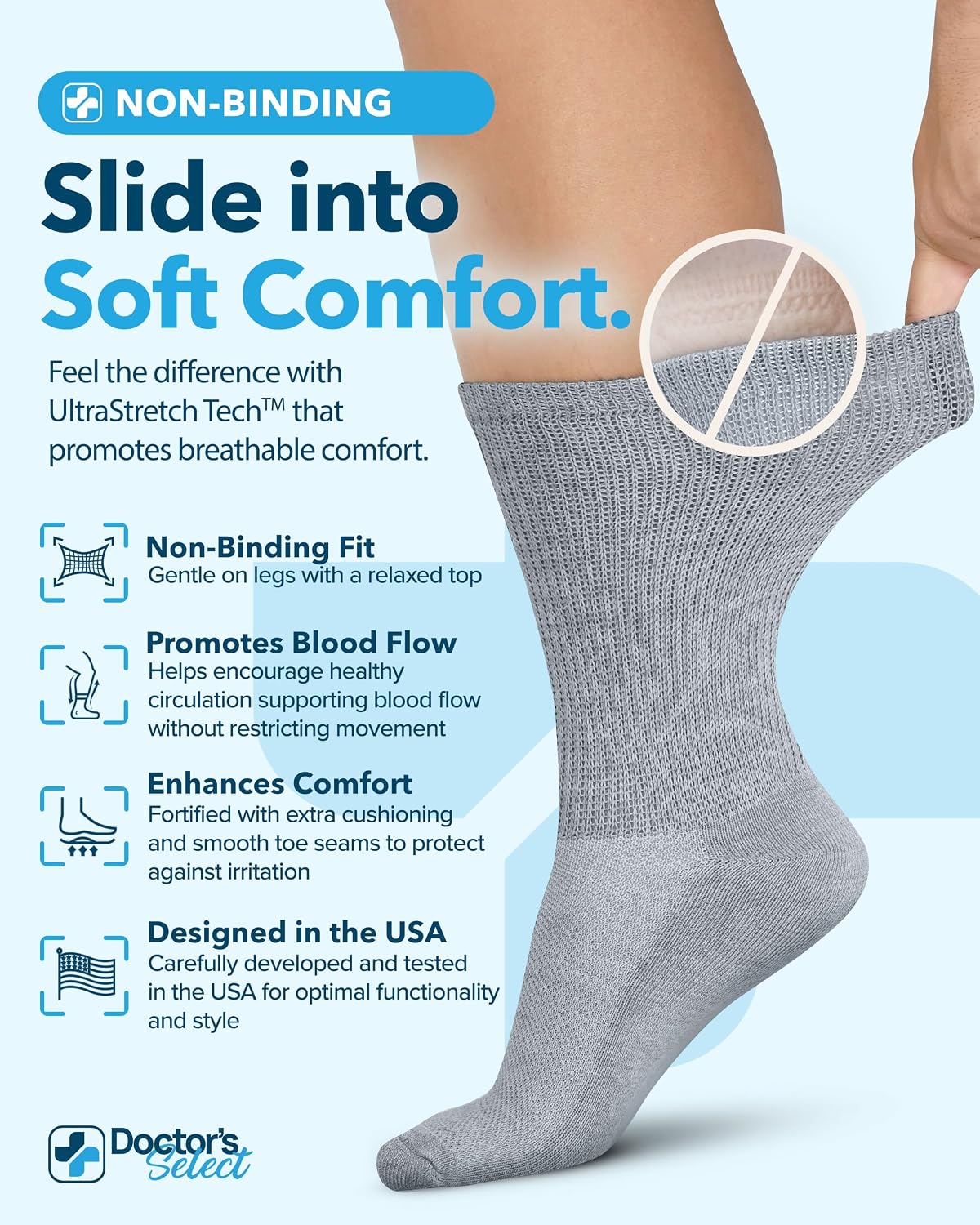 Doctor's Select® Diabetic Socks for Men - 4 Pairs Non Binding Neuropathy Socks for Swollen Feet, Work, Travel & Comfort - Image 2
