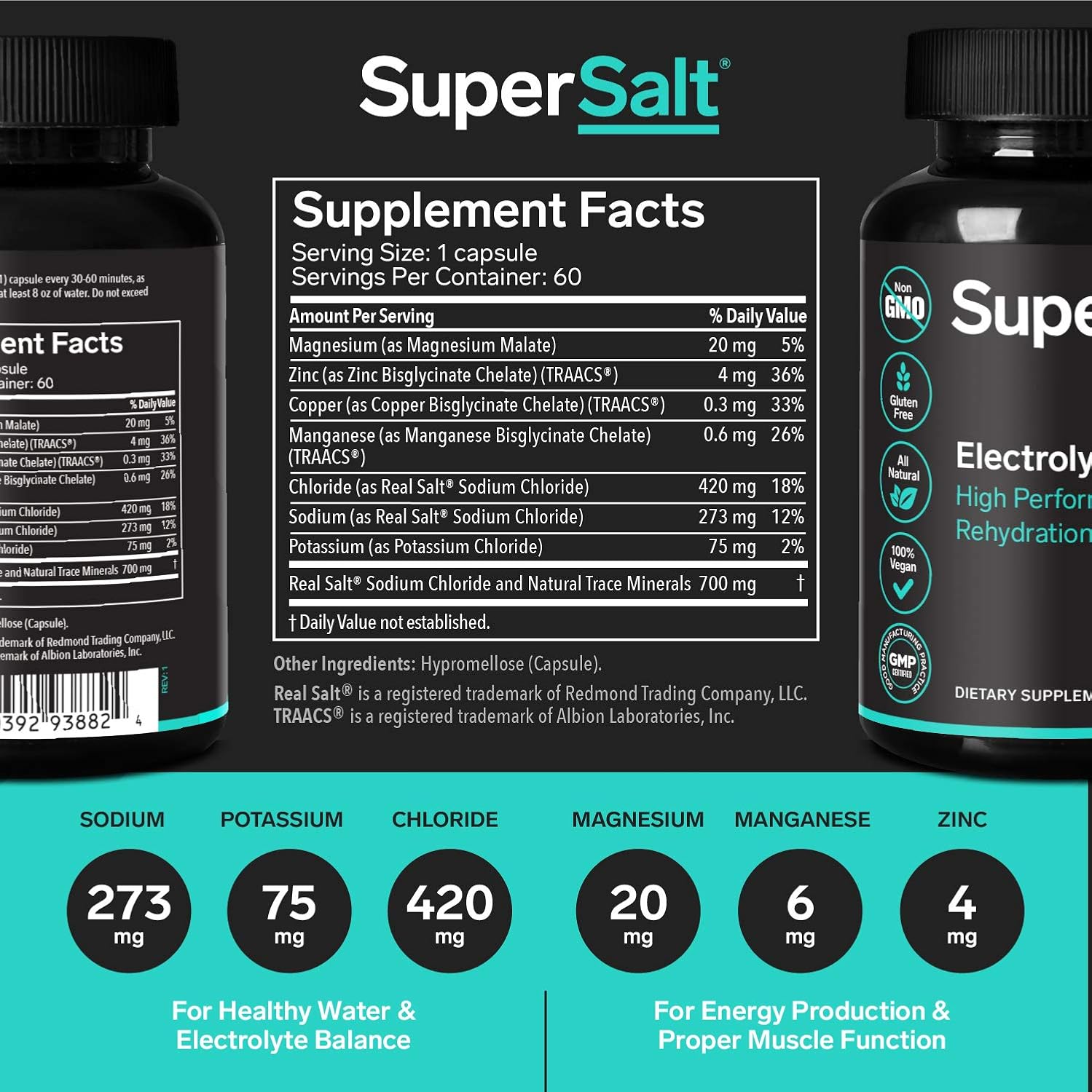 Keto Electrolyte Supplement, Salt Replacement Tablets for Rapid Oral Rehydration & Post Workout Recovery, Magnesium, Zinc, Sodium, Copper | 60 Capsules | Stop Leg Cramps and Restore Energy - Image 3