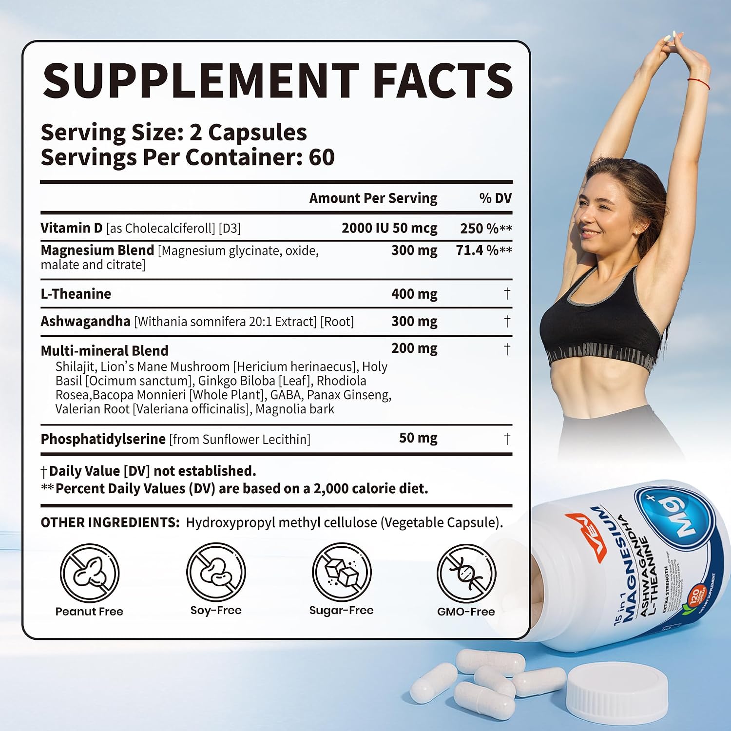 VEV DeepCalm 15-in-1 Magnesium Complex for Women & Men, 120 Caps | 15-in-1 Magnesium Supplement, Sleep, Glycinate & Citrate Vegan Capsules with Ashwagandha & L-Theanine - Image 2
