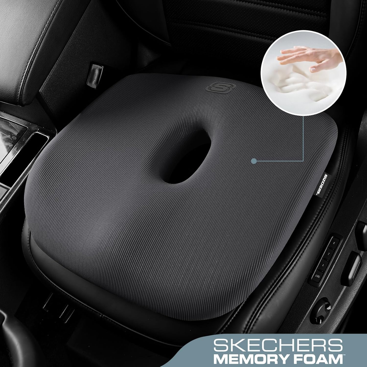 Skechers Seat Cushion Memory Foam,Donut Pillow Office Chair Cushion for Tailbone Pain Relief,Butt Pillow for Office Chair,Car seat Cushion,Long Sitting Office Workers,and Car Drivers,Black - Image 2