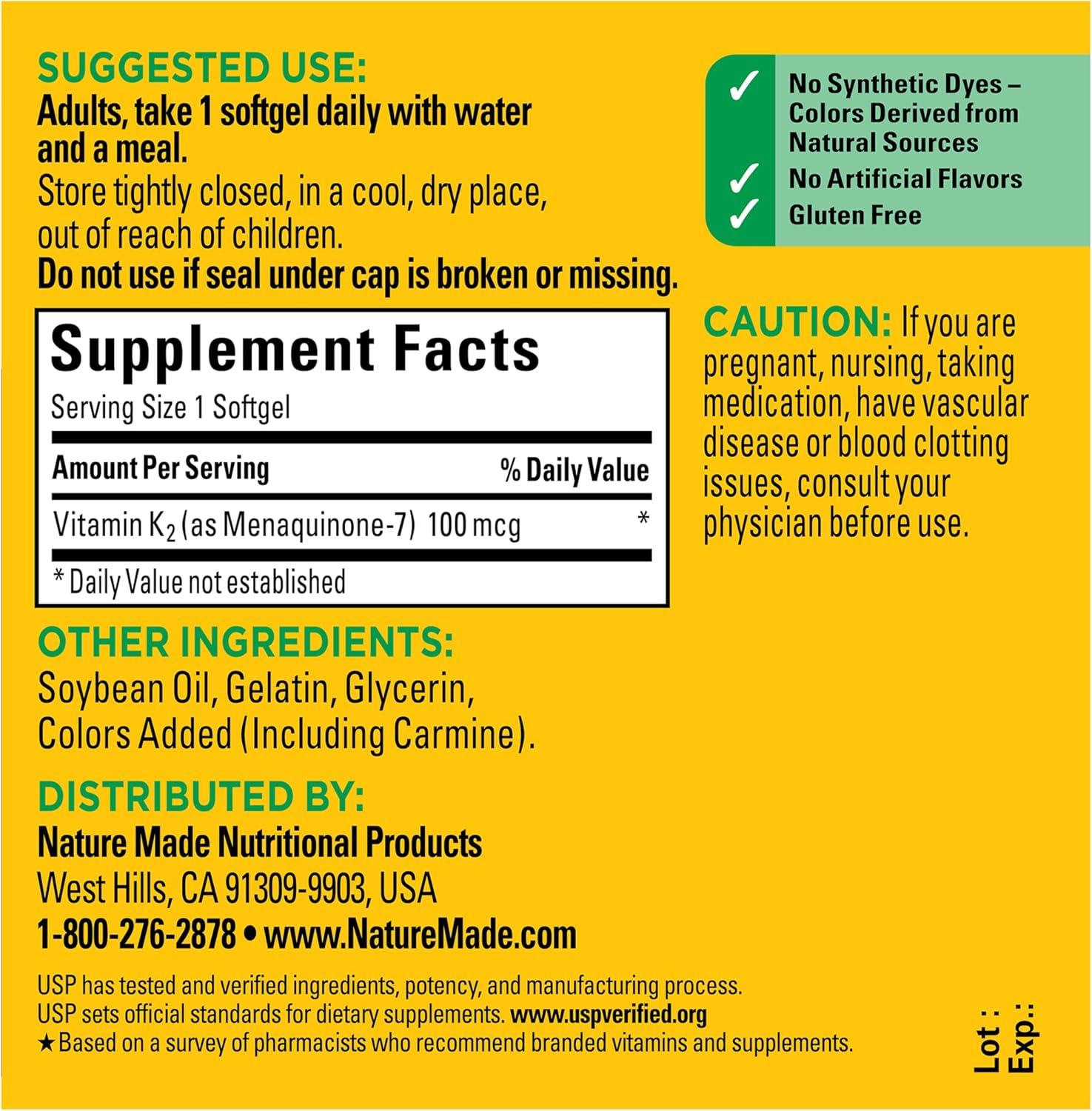 Nature Made Vitamin K2 100 mcg, 30 Softgels | Vitamin K2 Supplement, Vitamin K2 MK7 Form to Help Support Healthy Bones, USP Verified, 30 Day Supply - Image 7