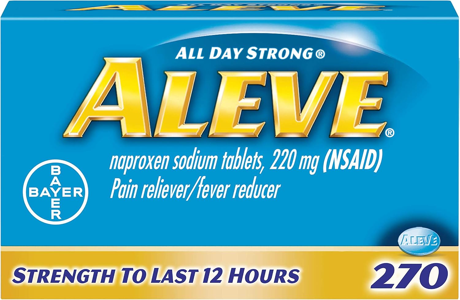 Aleve Caplets, Naproxen Sodium 220 mg (NSAID), Pain Reliever/Fever Reducer, #1 Orthopedic Surgeon Recommended, 270 Count