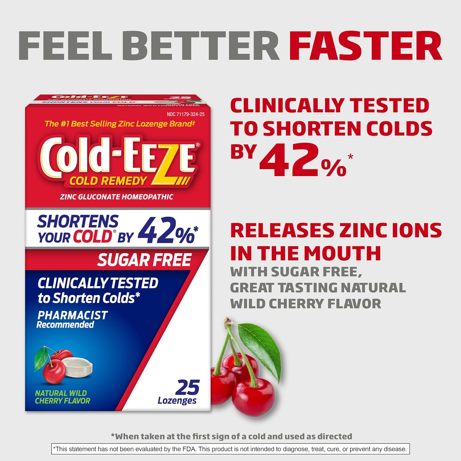 Cold-EEZE Sugar-Free, Natural Wild Cherry Zinc Lozenges, Homeopathic Cold Remedy, Shortens the Common Cold, Sore Throat, Cough, Congestion & Post Nasal Drip, 25 Ct - Image 2