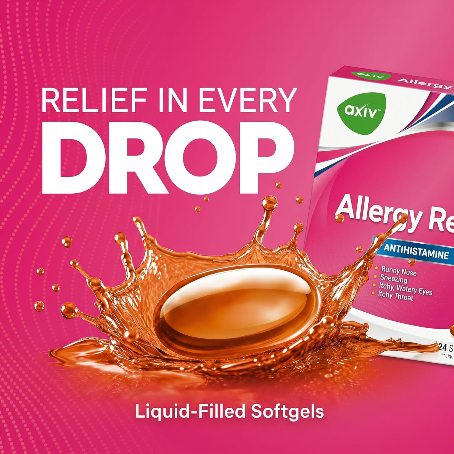 AXIV Allergy Relief Softgels, Antihistamine Medicine & Cold Symptom Relief, Dye-Free Liquid Gels, 25 mg Diphenhydramine HCl, Runny Nose, Sneezing, 24 Count (24 Softgels) - Image 3