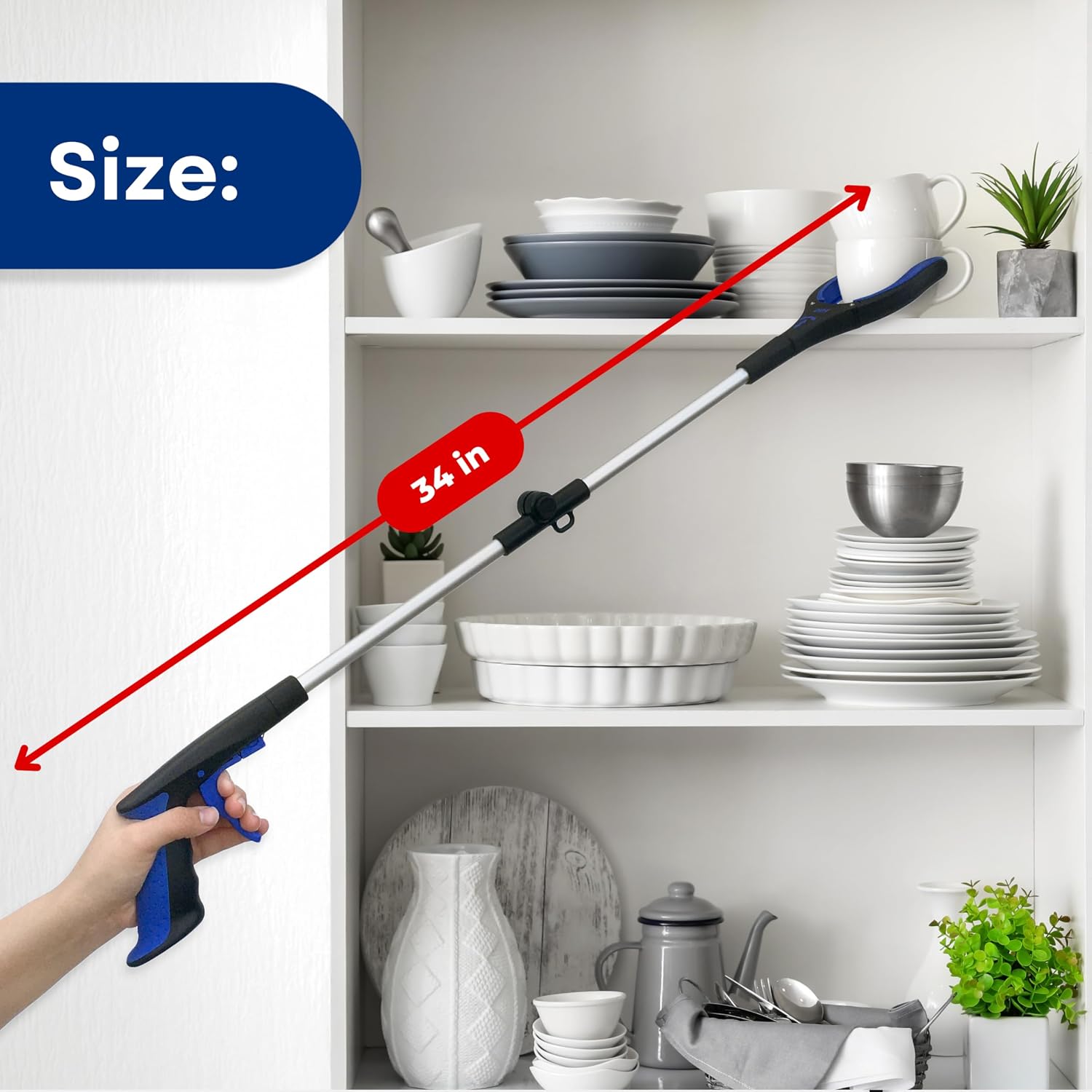 RMS 34 Inch Extra Long Reacher Grabber - Foldable with Rotating Jaw (Blue) | Mobility Aid Reaching Tool to retrieve household items from floors, shelves, vehicles and tight spaces - Image 7