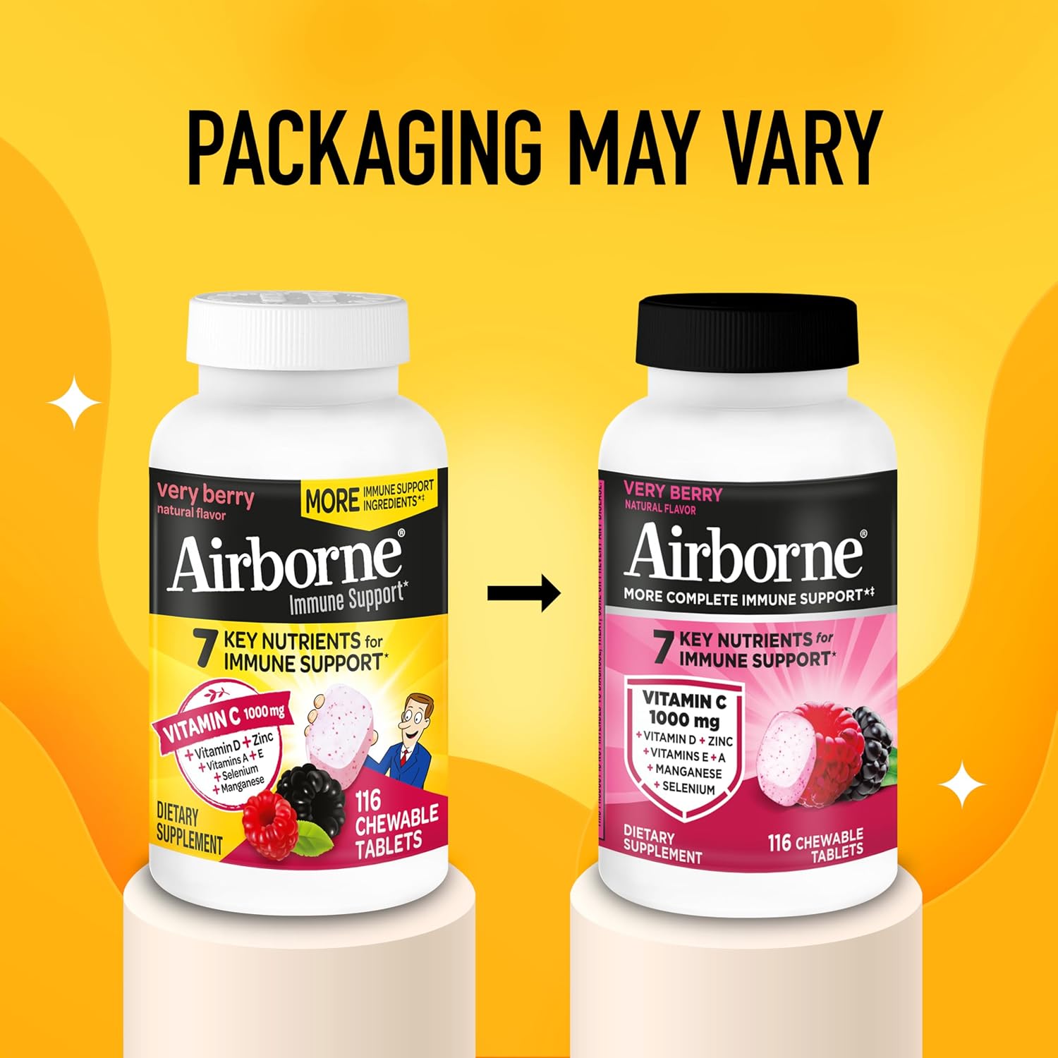 Airborne Very Berry Chewable Tablets, 116ct | Immune Support Supplement with 1000mg Vitamin C + Vitamins A, D, E, Zinc,Selenium, & Manganese | Herbal Blend | Gluten Free | Antioxidants Vitamins A, D & E + Zinc, Selenium, and Manganese, Herbal Blend, Multivitamin Supplements, Immune Health, Tasty - Image 6