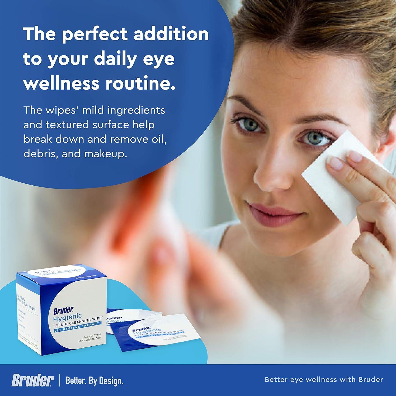 Bruder Hygienic Eyelid Cleansing Wipes | Rinse-Free Exfoliating Wipes Remove Excess Oil and Debris from Eyelids & Lashes | Remove Make Up & Oil l Eye Care l Eye Cleanse l Non-Allergenic l 30 Count Box - Image 3