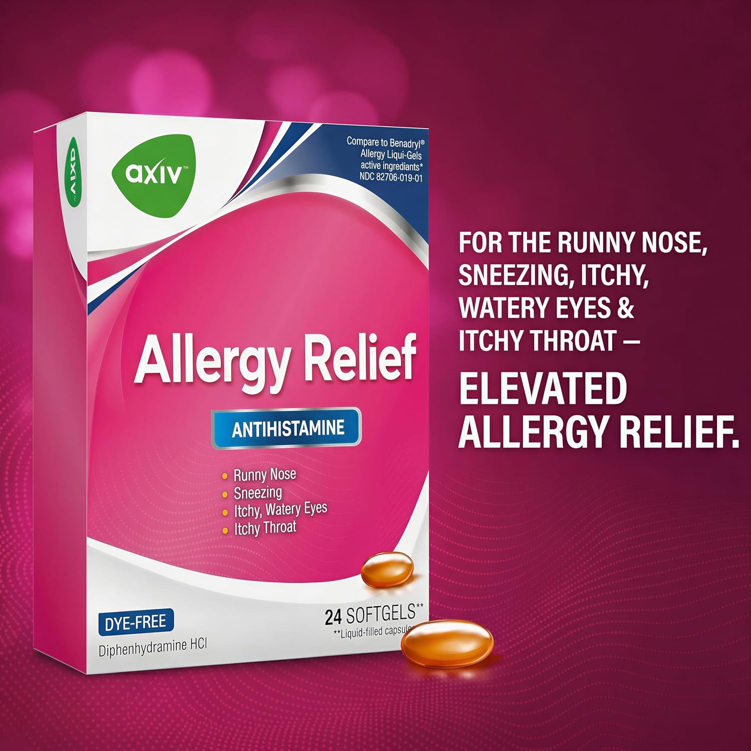 AXIV Allergy Relief Softgels, Antihistamine Medicine & Cold Symptom Relief, Dye-Free Liquid Gels, 25 mg Diphenhydramine HCl, Runny Nose, Sneezing, 24 Count (24 Softgels) - Image 6