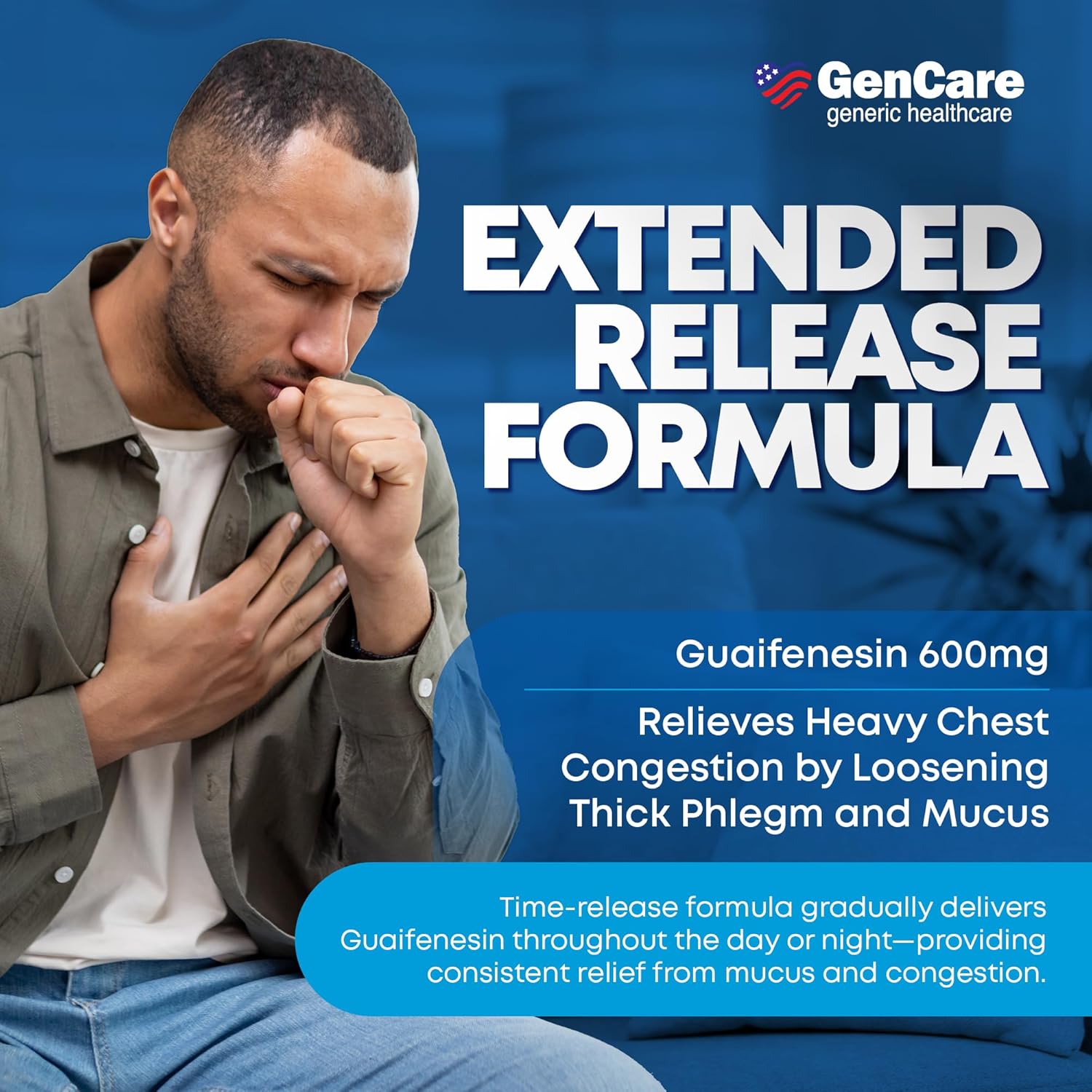 GenCare Mucus Relief Guaifenesin 600mg Extended-Release, 100 Ct | Compares to Mucinex; 12-hour expectorant relief for chest congestion & cough, thins and loosens mucus fast - Image 3