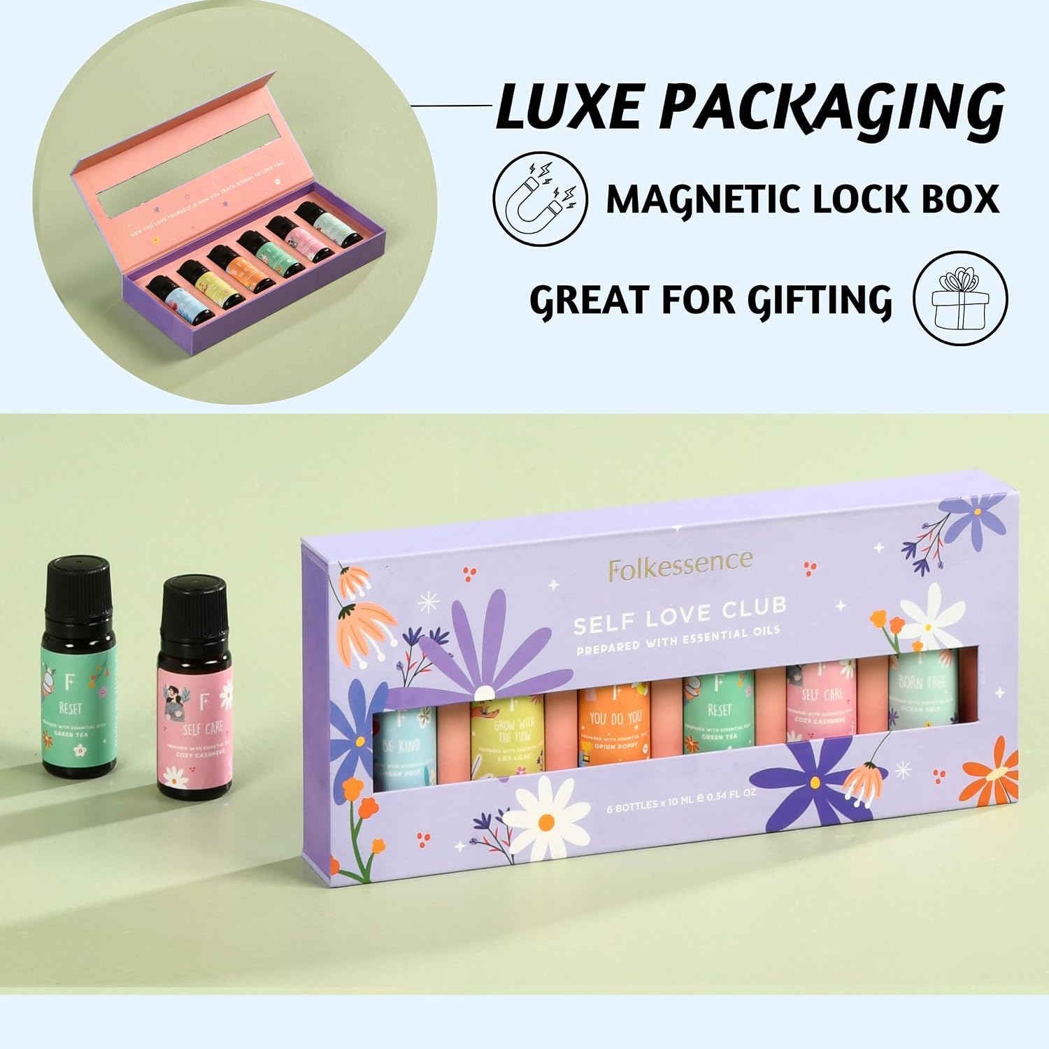 Folkulture Essential Oils Set | 6 Relaxing Fragrance Oils for Diffusers | Green Tea, Cashmere, Ocean Salt and More| Aromatherapy Gift Set for Her, Him | Self-Care Lovers | Self Love Club - Image 6