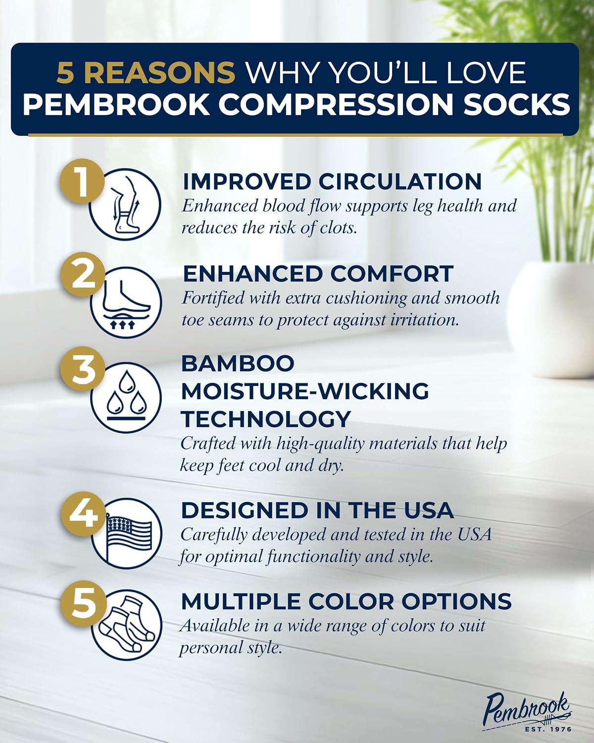 Pembrook® Bamboo Viscose Light Compression Socks - 3 Pairs | 8-15 mmhg Compression Socks | Knee High Comfort Support Socks - Image 2