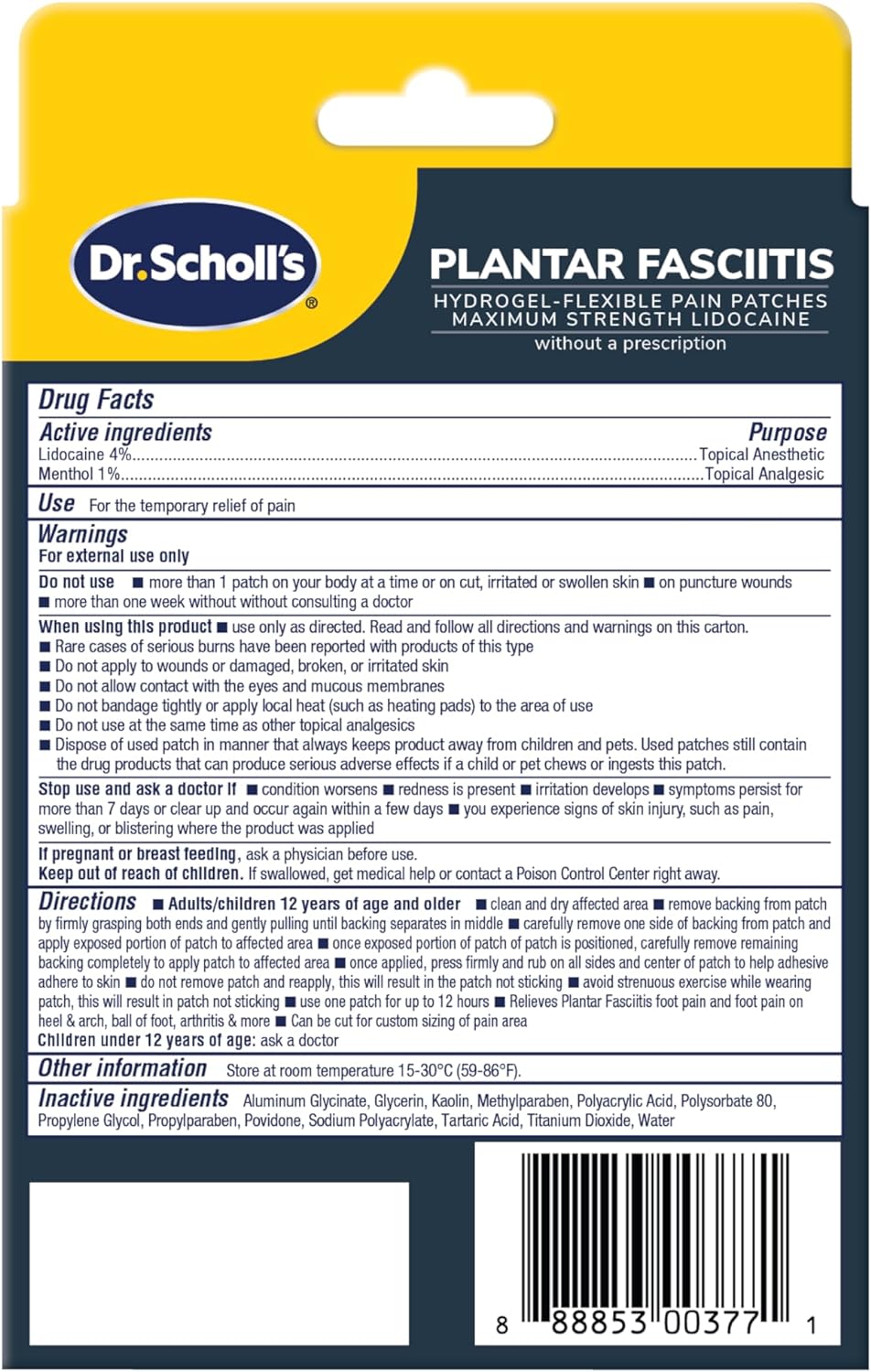 Dr. Scholl's Plantar Fasciitis Pain Patches with Hydrogel Flexible Technology, 8 Ct // Clinically Tested 12-Hour Daily Pain Relief - Contours to Your Foot - with Lidocaine & Menthol, 8 Treatments - Image 7