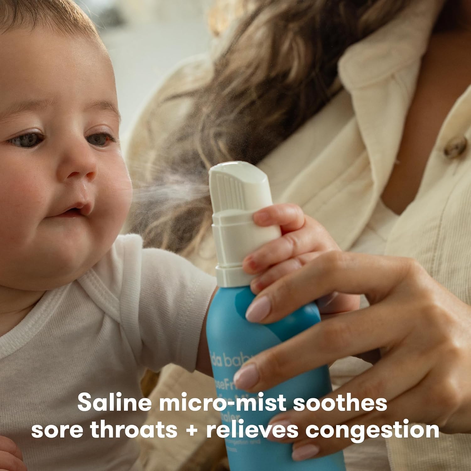 Frida Baby NoseFrida Saline Mist Nasal Inhaler, Decongestant Spray for Congestion & Allergy Relief for Babies + Kids, Nasal Saline Spray, Soothes Stuffy Nose & Sore Throat, Includes Mask - Image 3