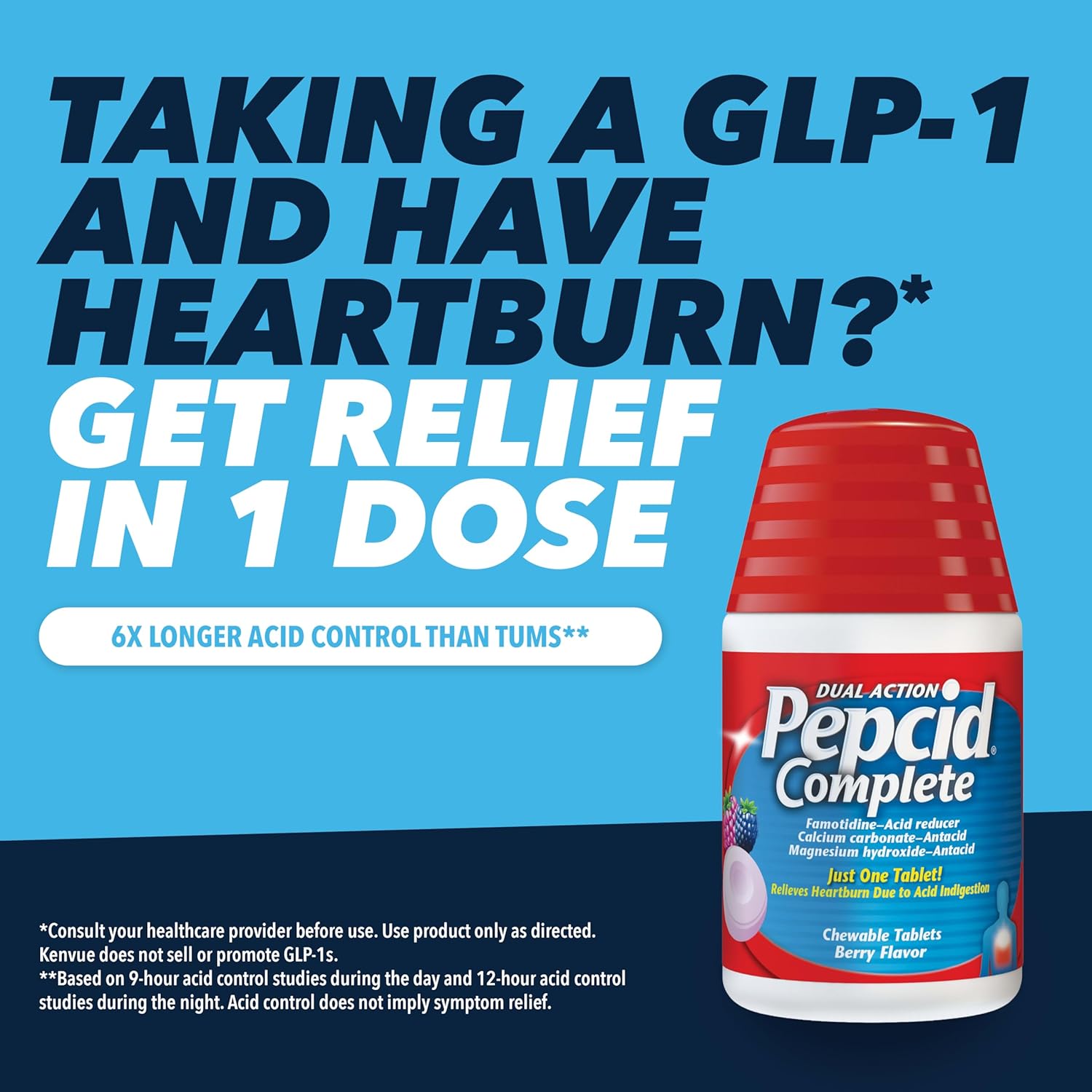 Pepcid Complete Acid Reducer + Antacid Chews, 10mg Famotidine, Berry, 70 Ct | Heartburn Relief, OTC, 800mg Calcium Carbonate, 165mg Magnesium Hydroxide, 10 mg Famotidine, For Acid Reflux, Fast-Acting - Image 4