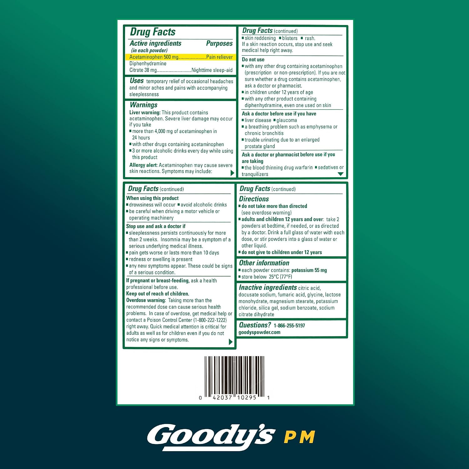 Goody's PM Nighttime Powder, Pain Reliever & Sleep Aid, 16 Count | Fast Pain Relief, Dual Action with Acetaminophen & Diphenhydramine, Headache Relief, Caffeine-Free, Unflavored, Dissolve Pack - Image 6