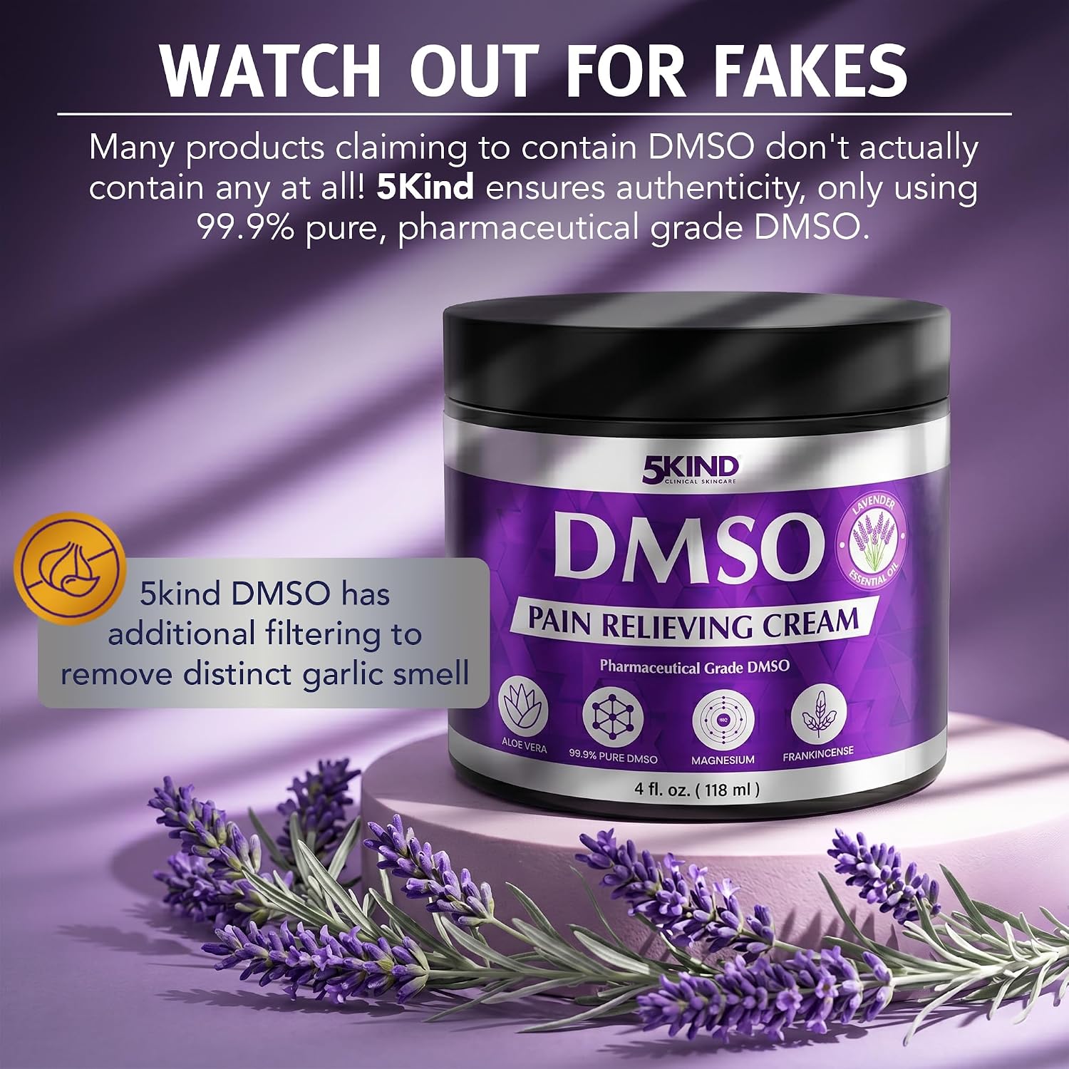 5Kind DMSO Cream for Pain Relief with Frankincense & Lavender 4 fl oz - 99.9% Pure DMSO Pharmaceutical Grade Cream - Aloe Vera, Magnesium & Arnica - Topical Muscle and Joint Pain Relief - Made in USA - Image 6