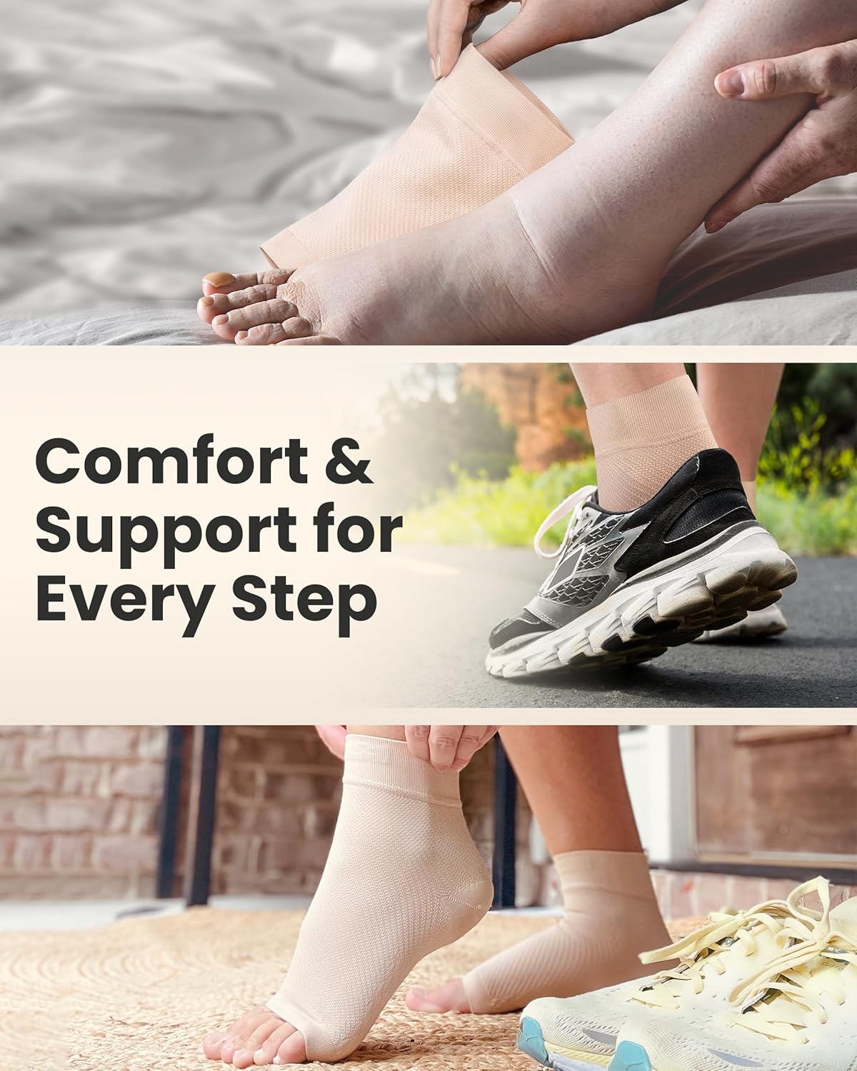 KEMFORD Ankle Compression Sleeve - 1-Pair, Plantar Fasciitis Braces - Open Toe Compression Socks for Swelling, Sprain, Neuropathy, Foot Arch Support for Men and Women - 20-30mmhg, L, Black - Image 6