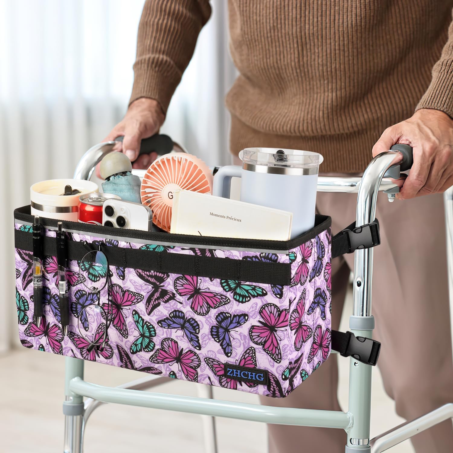 ZHCHG Walker Basket for Seniors, Walker Accessories Bag for Folding Walker | Large Capacity & Never Tipping Over, Best Gift- (Not Fit Rollator Walkers)- Purple - Image 7