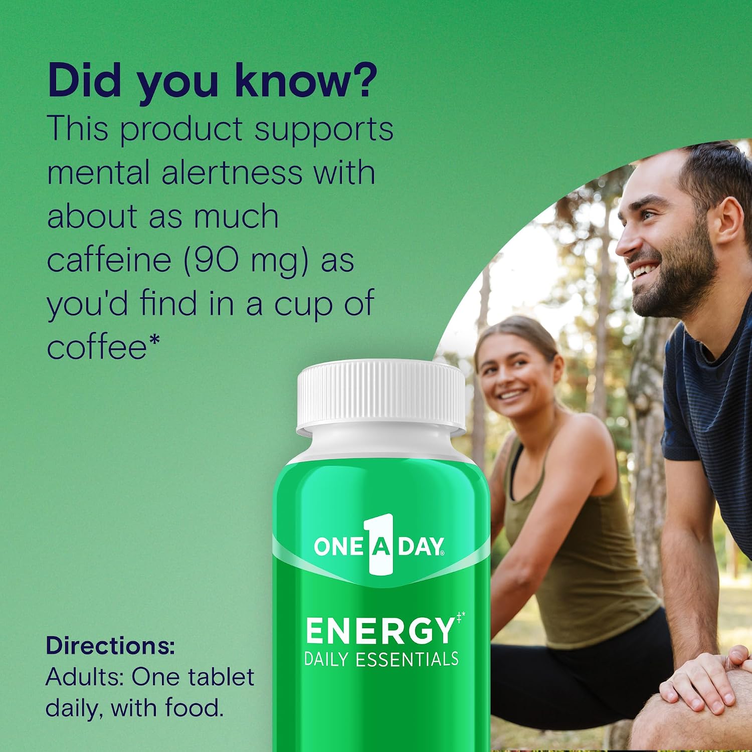 One A Day Energy Daily Essentials Multivitamin, Energy Supplement to Support Mental Alertness and Immune Health with Vitamins A C, D, E, Zinc and Caffeine, 120 Count - Image 2