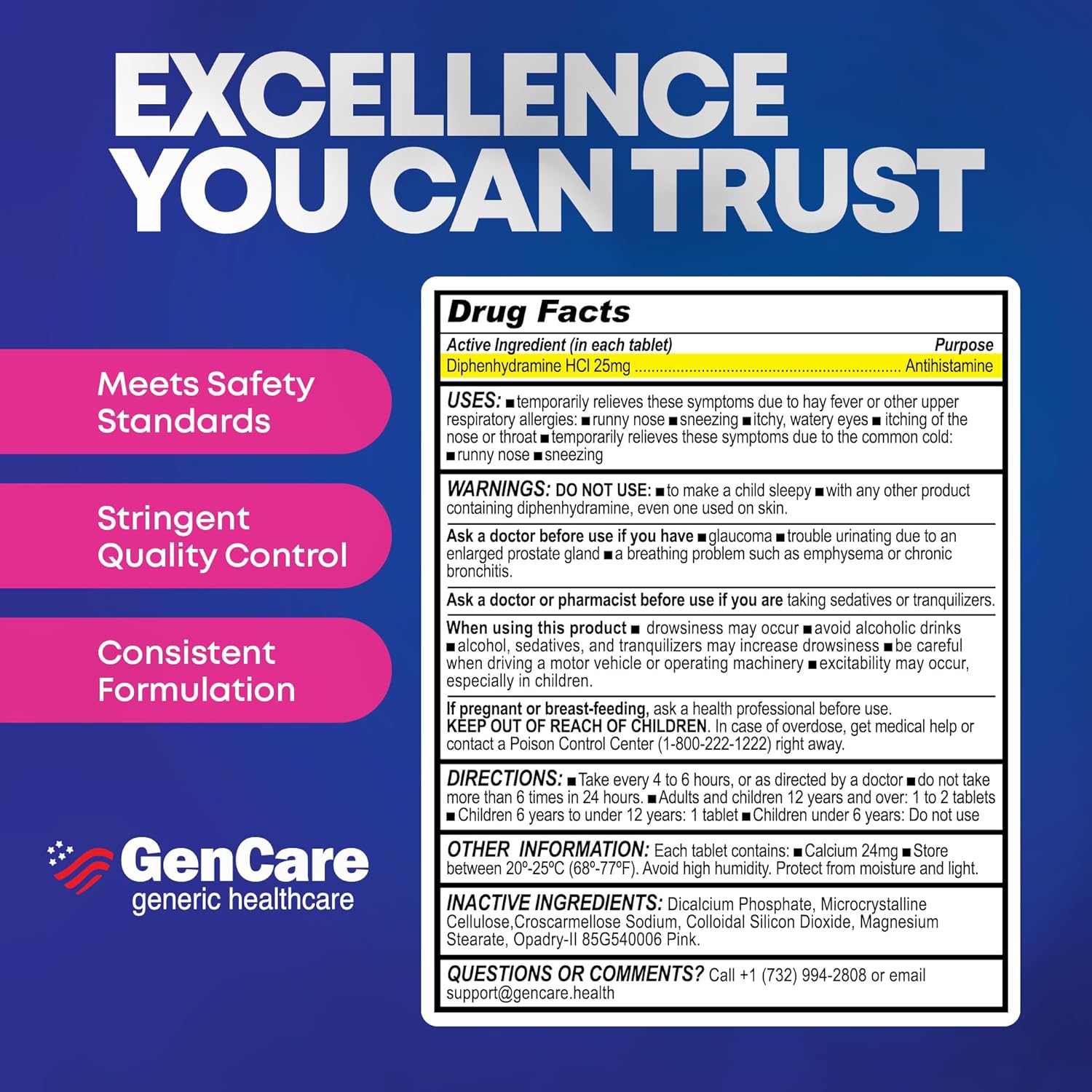GenCare Diphenhydramine 25mg Allergy Relief Tablets, Bulk 600 Ct | Compares to Benadryl; antihistamine relieves sneezing, runny nose & itchy eyes - Image 7
