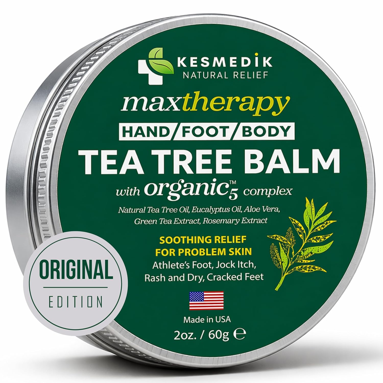KESMEDIK Tea Tree Oil Balm for Skin, Soothes Itching, Rashes & Dry Skin, Antifungal Defense for Athlete’s Foot, Jock Itch, Chafing, Bug Bites & Eczema, Natural, Effective & Safe for All Ages