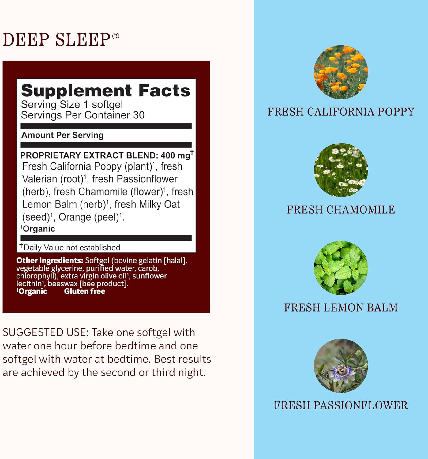 Herbs Etc. Deep Sleep Softgels - Holistic Bedtime Supplement for Calming Sleep Aid - Chamomile, Lemon Balm Extract & Passionflower - Melatonin-Free, Gluten-Free & Organic - 30 Count (30 Servings) - Image 3