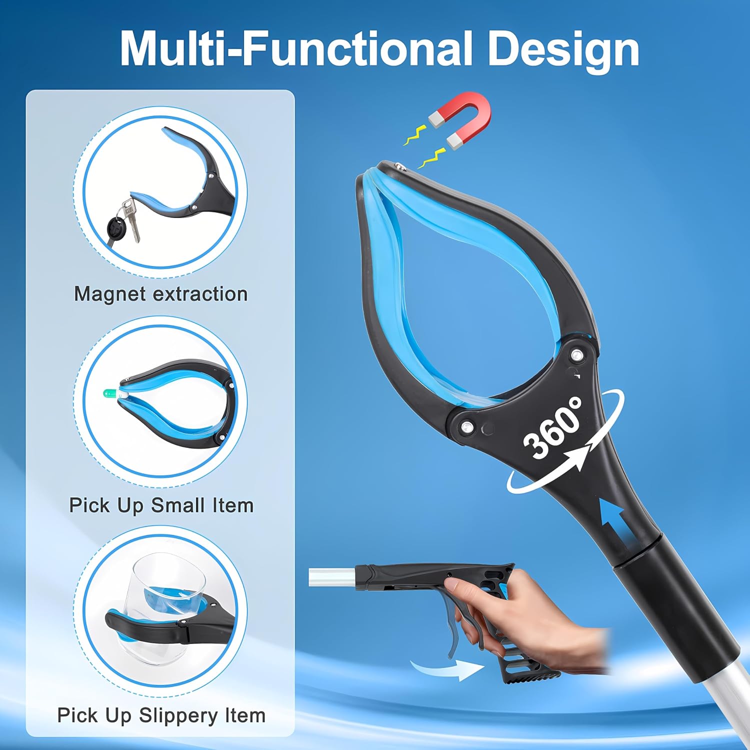 Grabber Reacher Tool - 32” Extra Long Foldable Gripper and Reaching Tool - Heavy Duty Pick Up Stick Grabbers for Seniors, Trash, Surgery Recovery Must Haves Gifts (Blue) - Image 7