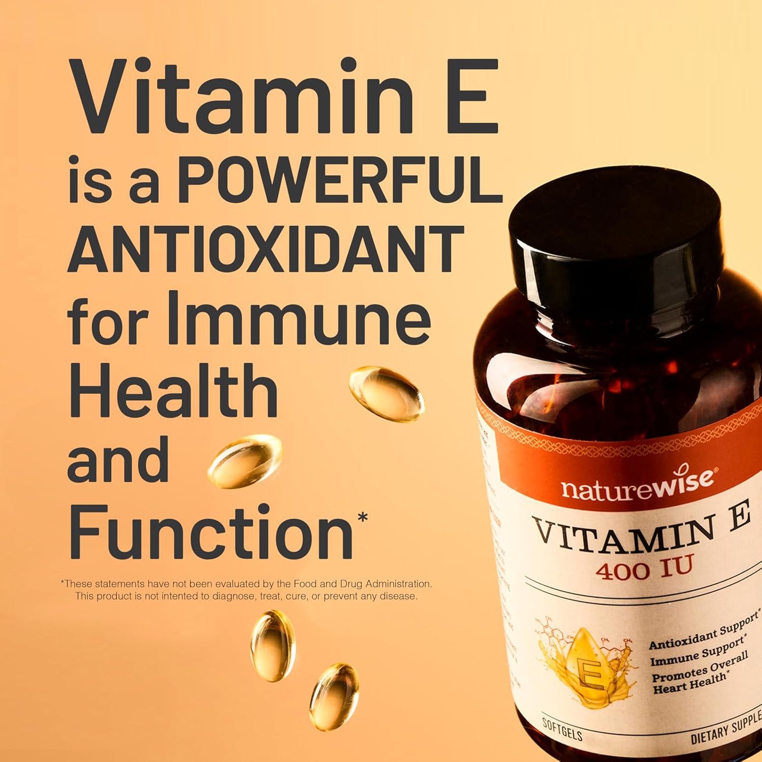 NatureWise Vitamin E 400 IU Softgels (180mg DL-Alpha) - Dairy, Gluten, and Soy Free, Non-GMO Antioxidant Dietary Supplement for Skin, Heart, Eye, and Immune Health Support - 2-Month Supply, 60 Count - Image 6