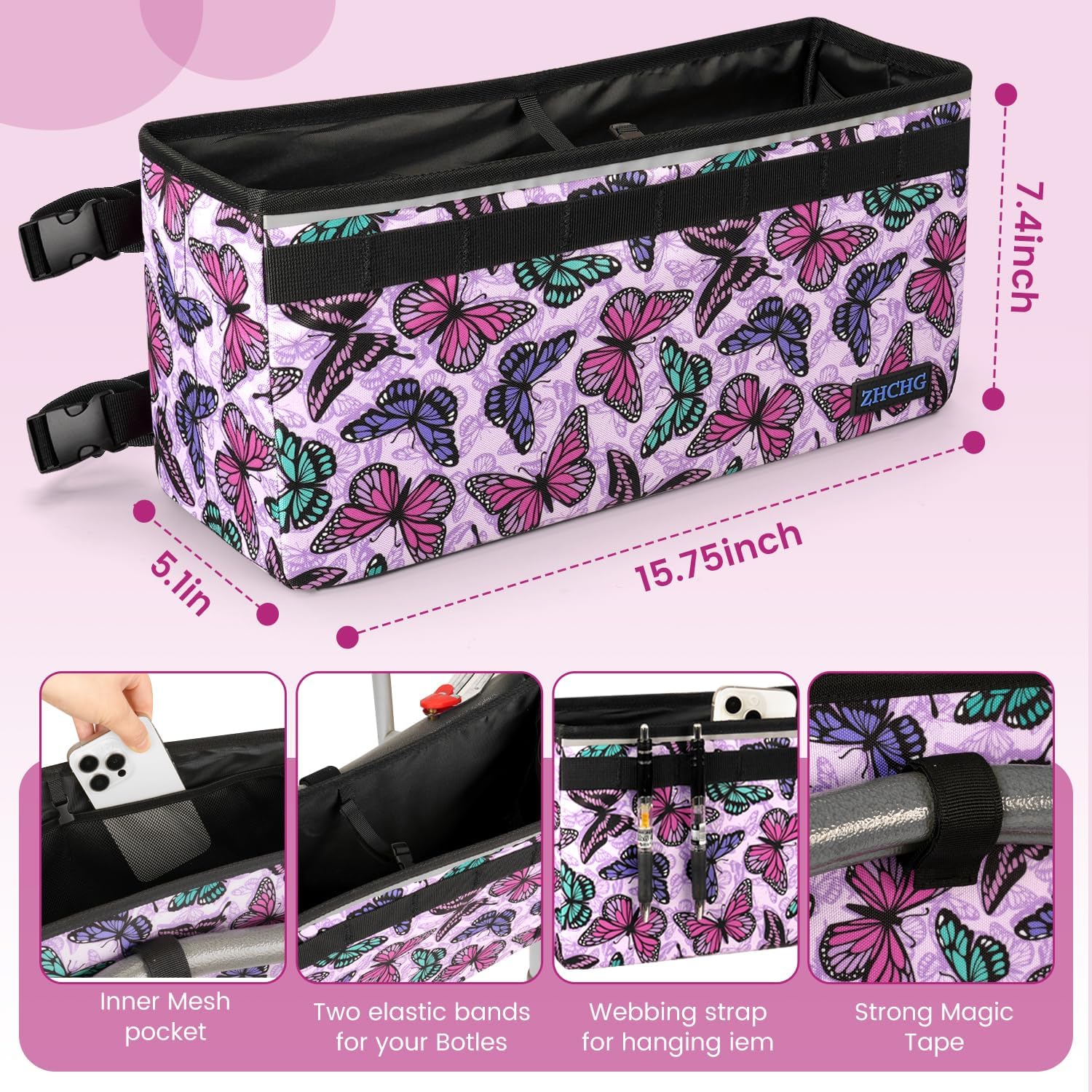 ZHCHG Walker Basket for Seniors, Walker Accessories Bag for Folding Walker | Large Capacity & Never Tipping Over, Best Gift- (Not Fit Rollator Walkers)- Purple - Image 5