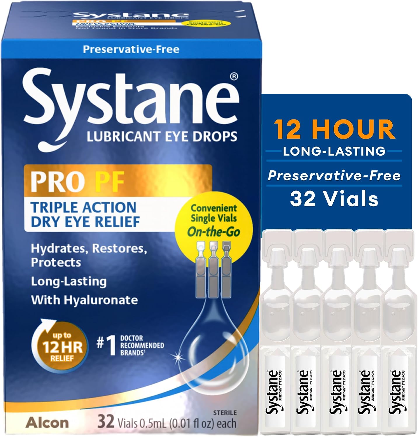 Systane PRO Preservative Free Eye Drops, 12 Hour Dry Eye Relief, 32 Vials