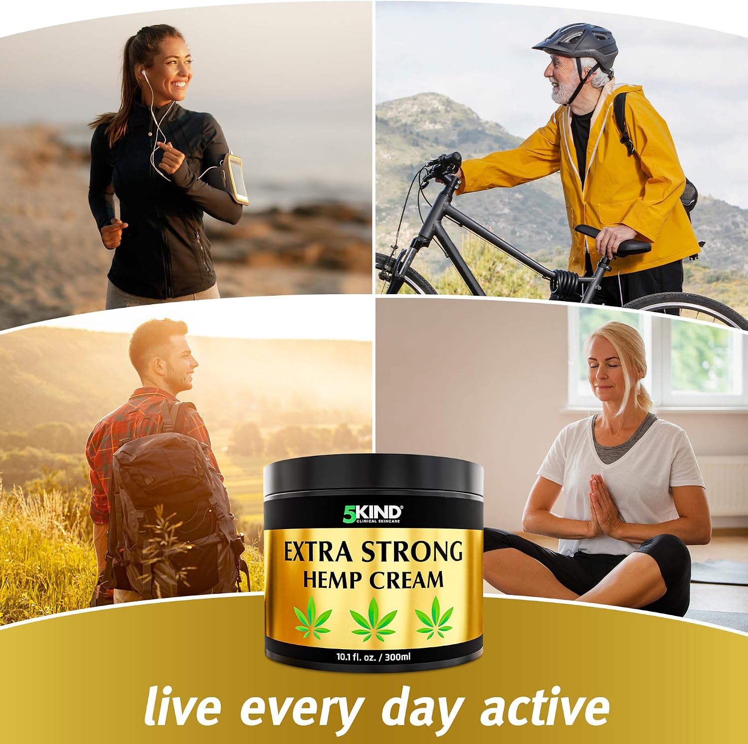 5Kind Extra Strong Hemp Cream 10.1 fl oz - Maximum Strength | Natural Topical Cream - Muscle Rub for Lower Back, Joints, Neck, Knees, Shoulders - Image 4