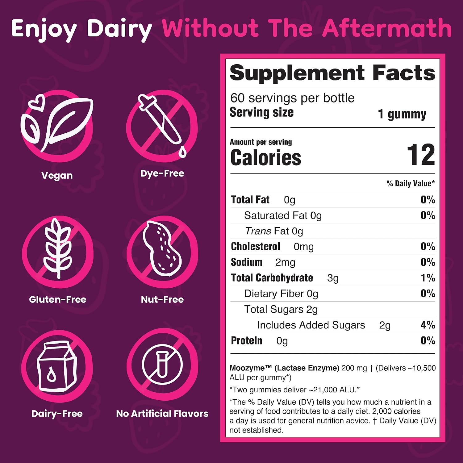 Lactase Enzyme Gummies for Lactose Intolerance, Kids & Adults | 60 Count Chewable Alternative to Lactase Pills - 9,000+ FCC Lactase Enzyme, Vegan, Gluten-Free, Kosher, Made in USA - Image 2