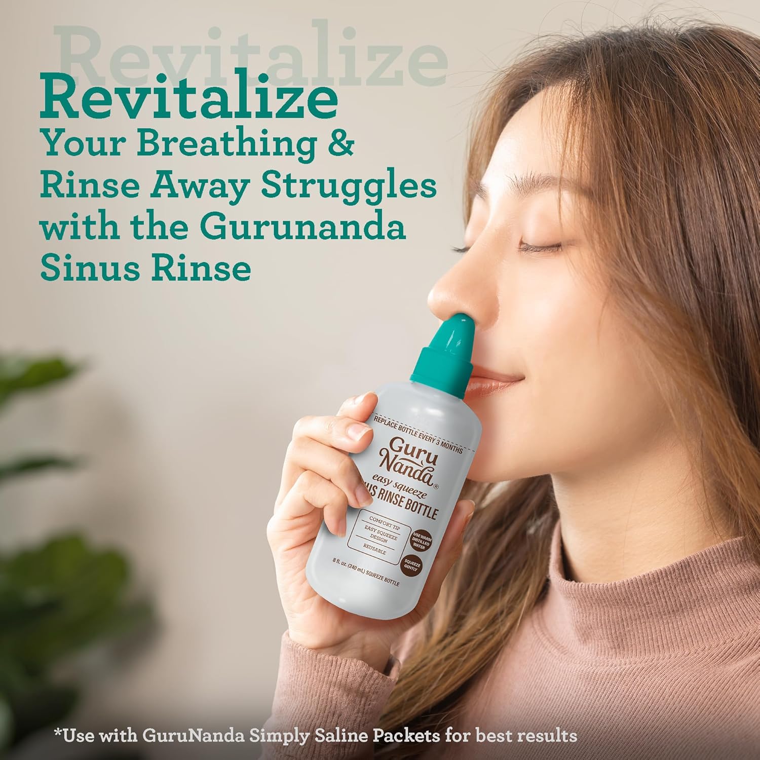 GuruNanda Sinus Rinse Bottle - Comfort Tip for Natural Nasal Irrigator Relief for Adults & Kids - 240ml Capacity - Image 6