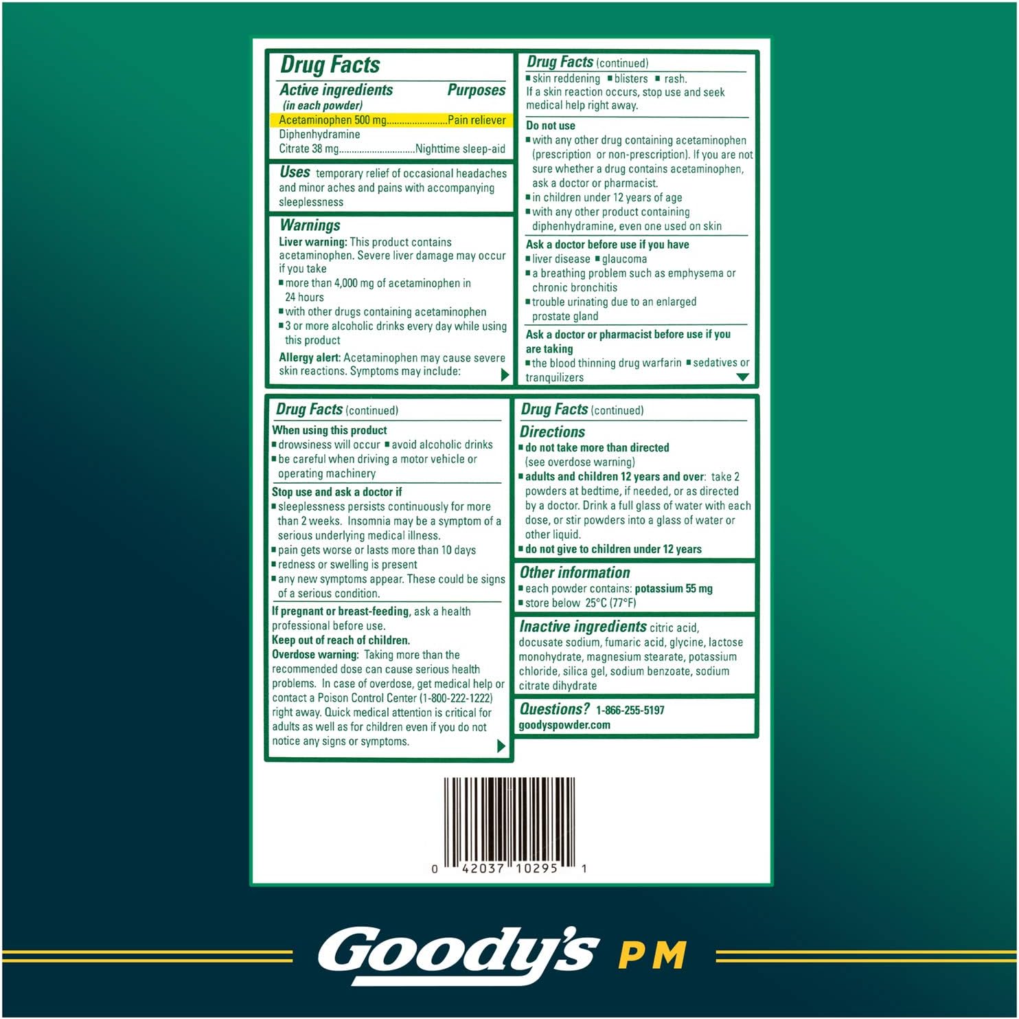 Goody's PM Nighttime Powder, Pain Reliever & Sleep Aid, 16 Count | Fast Pain Relief, Dual Action with Acetaminophen & Diphenhydramine, Headache Relief, Caffeine-Free, Unflavored, Dissolve Pack - Image 7