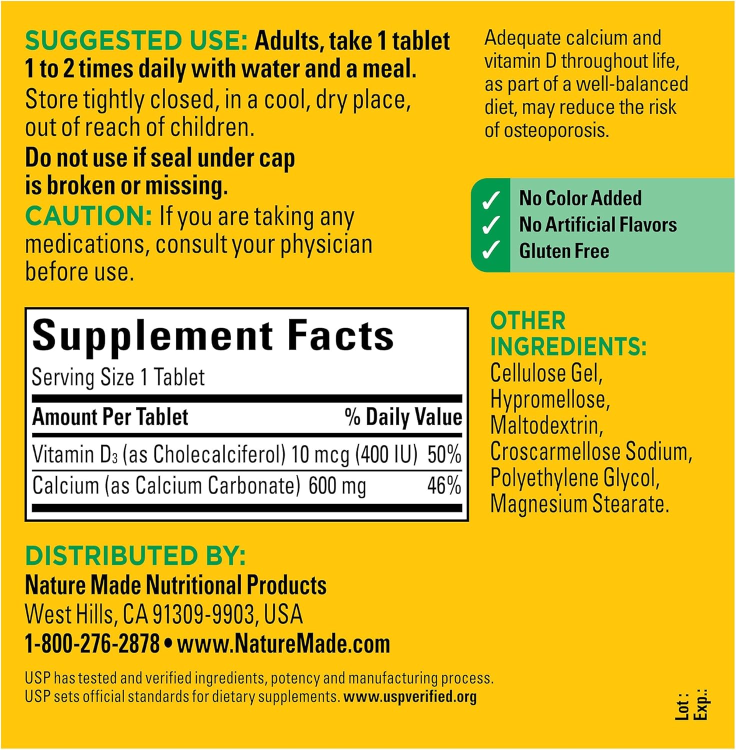 Nature Made Calcium 600 mg with Vitamin D3 for Bone Support, 220 Tablets - Image 5
