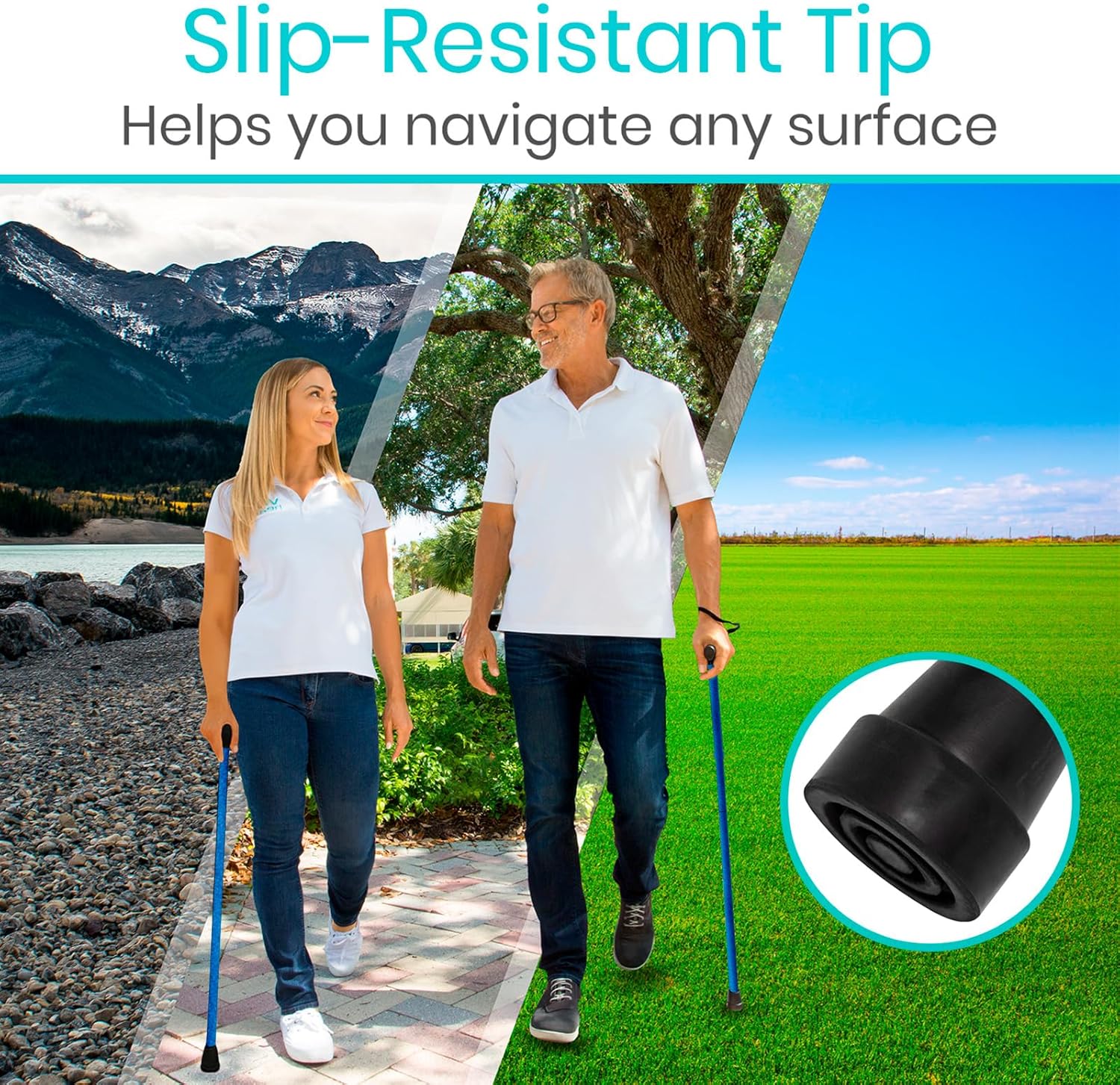 Vive Folding Cane - Foldable Walking Cane for Men, Women - Fold-up | Collapsible, Lightweight, Adjustable, Portable Hand Walking Stick - Balancing Mobility Aid - Sleek, Comfortable - Image 6