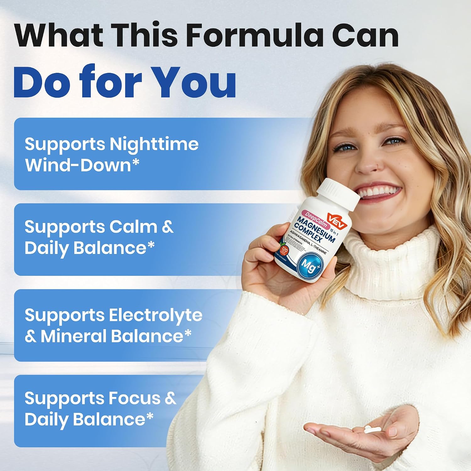 VEV DeepCalm 15-in-1 Magnesium Complex for Women & Men, 120 Caps | 15-in-1 Magnesium Supplement, Sleep, Glycinate & Citrate Vegan Capsules with Ashwagandha & L-Theanine - Image 4