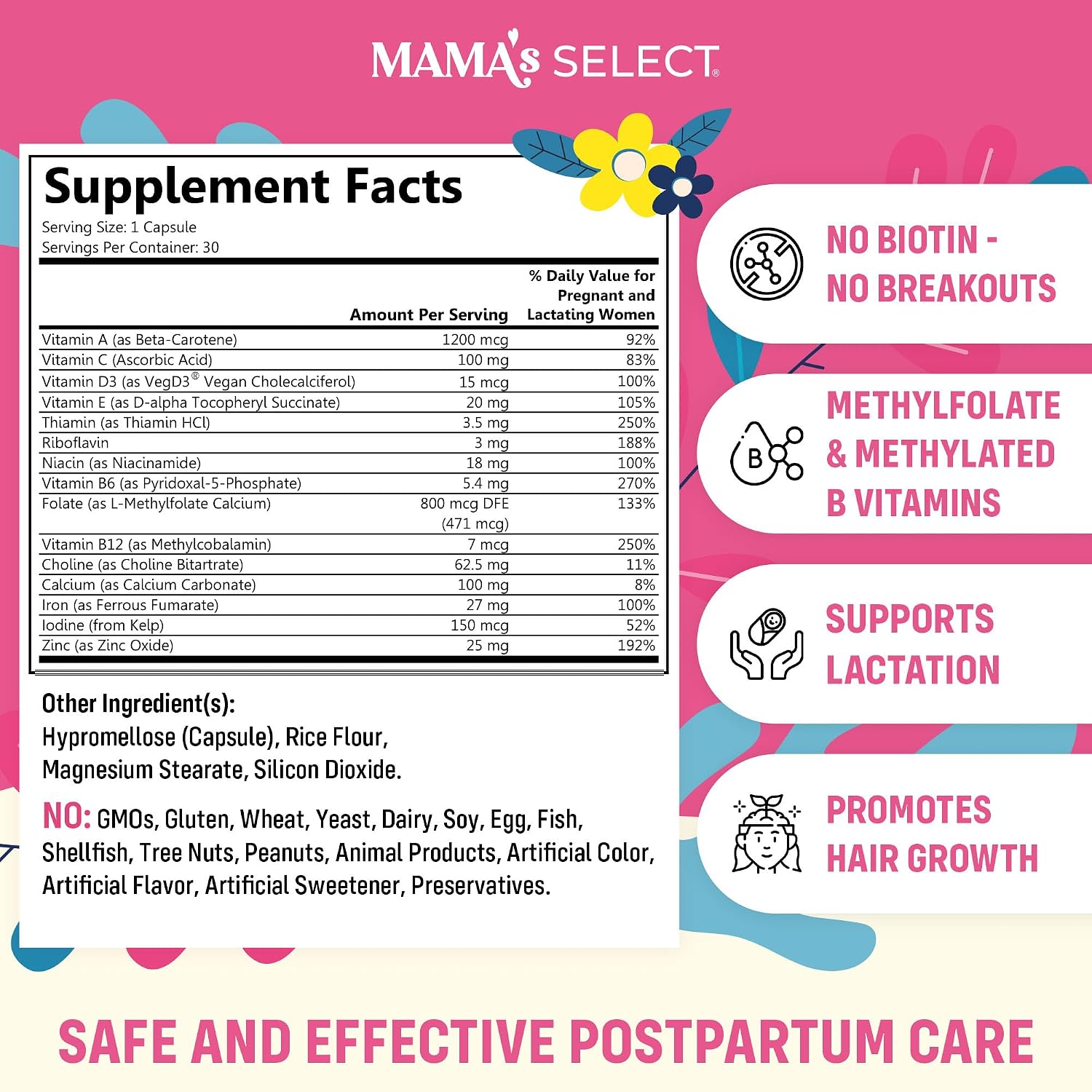 Postnatal Vitamins for Women – Breastfeeding & Postpartum Multivitamin | For nursing moms: supports postpartum recovery, energy, hair regrowth & milk supply, methylated folate, no biotin, vegan - Image 2