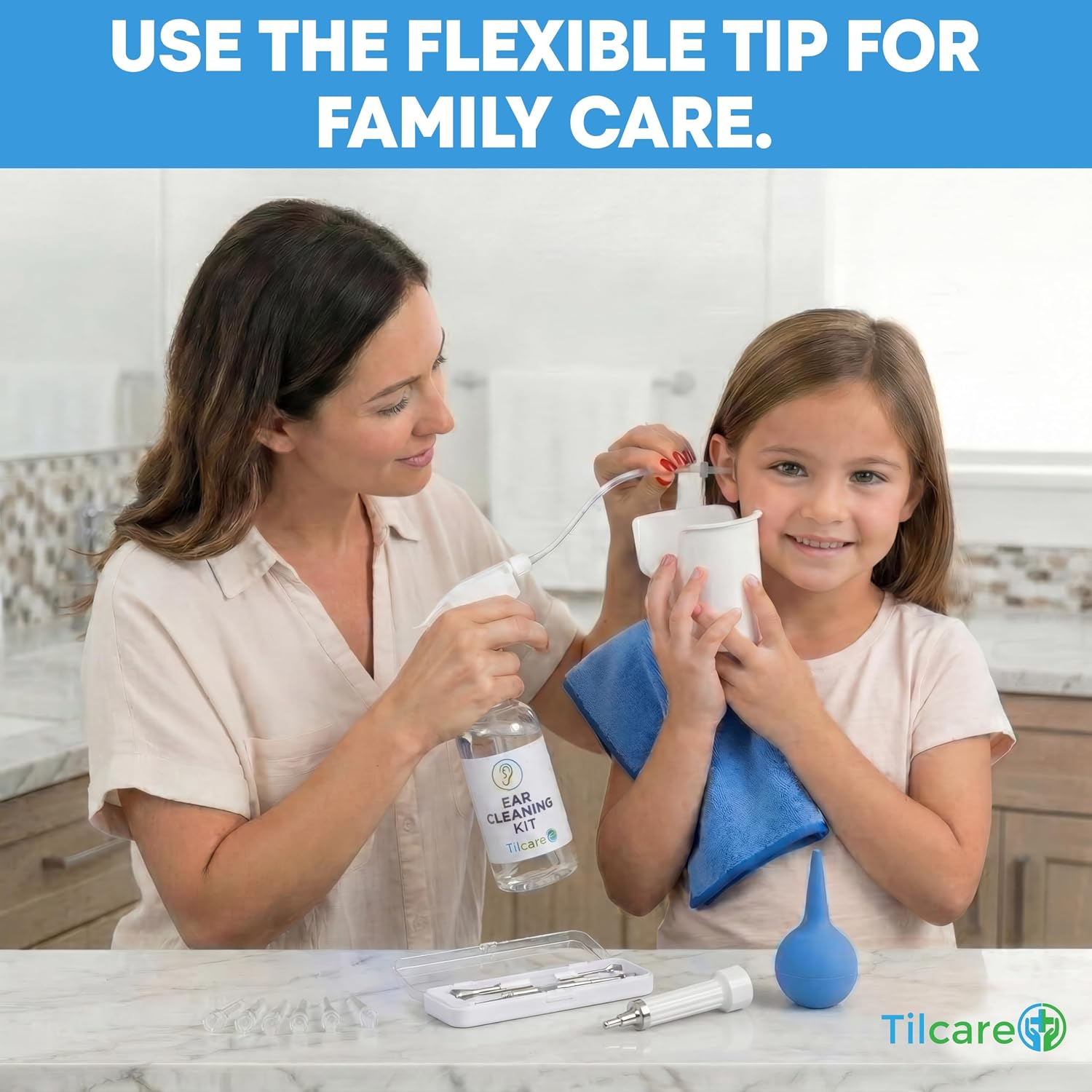 Ear Wax Removal Tool by Tilcare - Ear Irrigation Flushing System for Adults & Kids - Perfect Ear Cleaning Kit - Includes Basin, Syringe, Curette Kit, Towel and 30 Disposable Tips | Water Flush- Based Ear Cleaning Kit for Adults, Teens and Children | Includes Basin, Syringe, Curette Kit, Towel and 30 Tips - Image 4