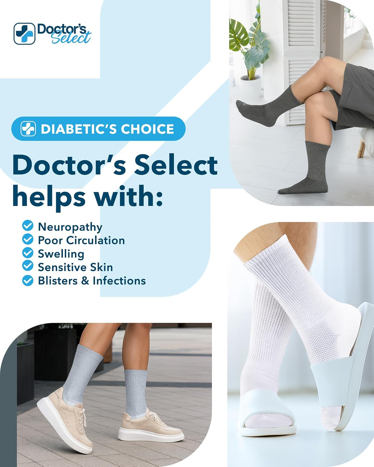 Doctor's Select® Diabetic Socks for Men - 4 Pairs Non Binding Neuropathy Socks for Swollen Feet, Work, Travel & Comfort - Image 4