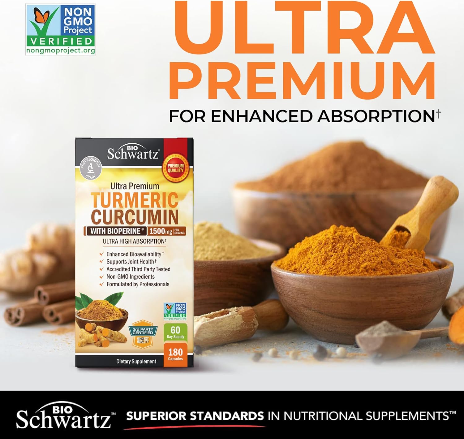 Turmeric Curcumin with Black Pepper Extract 1500mg - 180 Capsules - Image 3