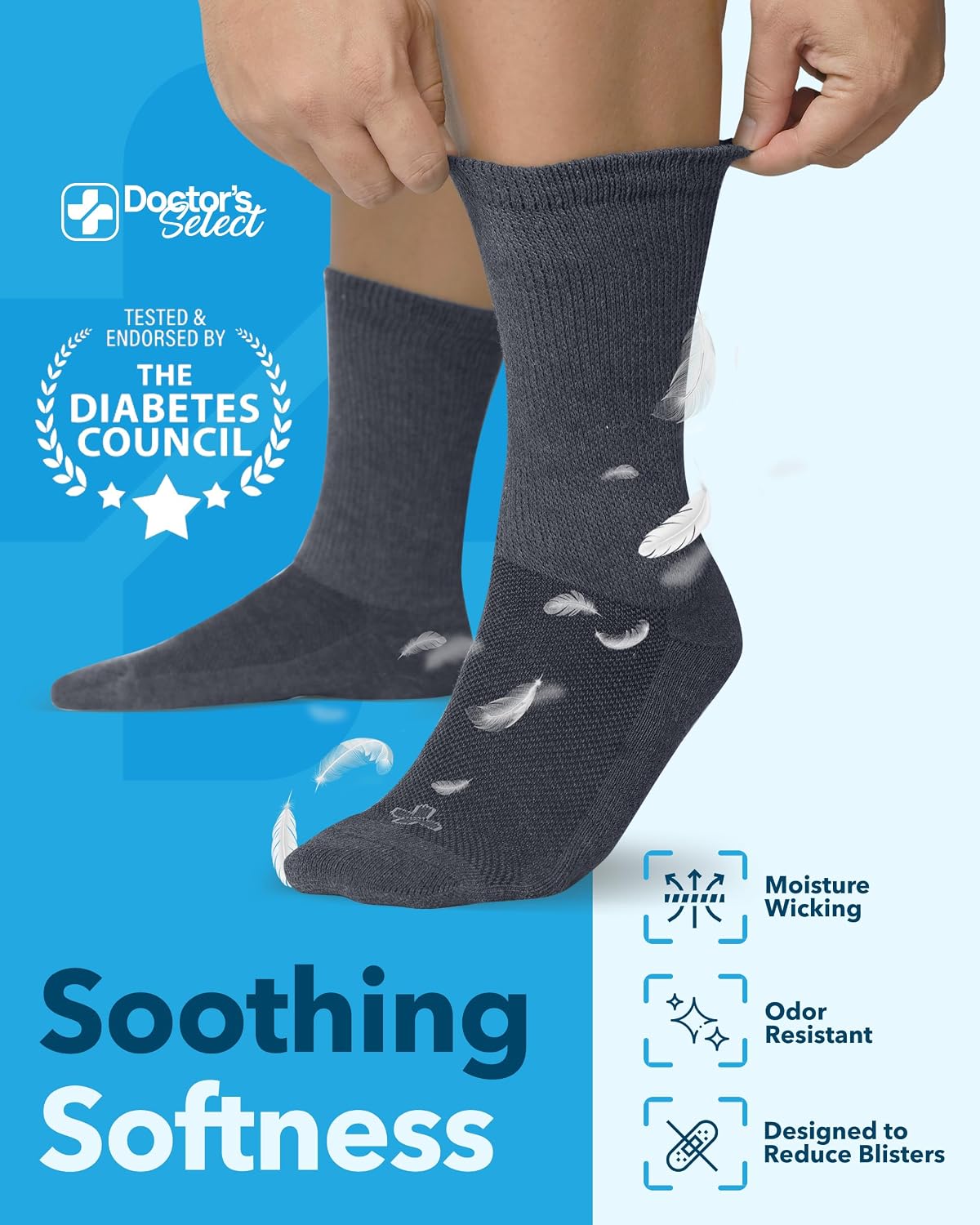 Doctor's Select® Diabetic Socks for Men - 4 Pairs Non Binding Neuropathy Socks for Swollen Feet, Work, Travel & Comfort - Image 3