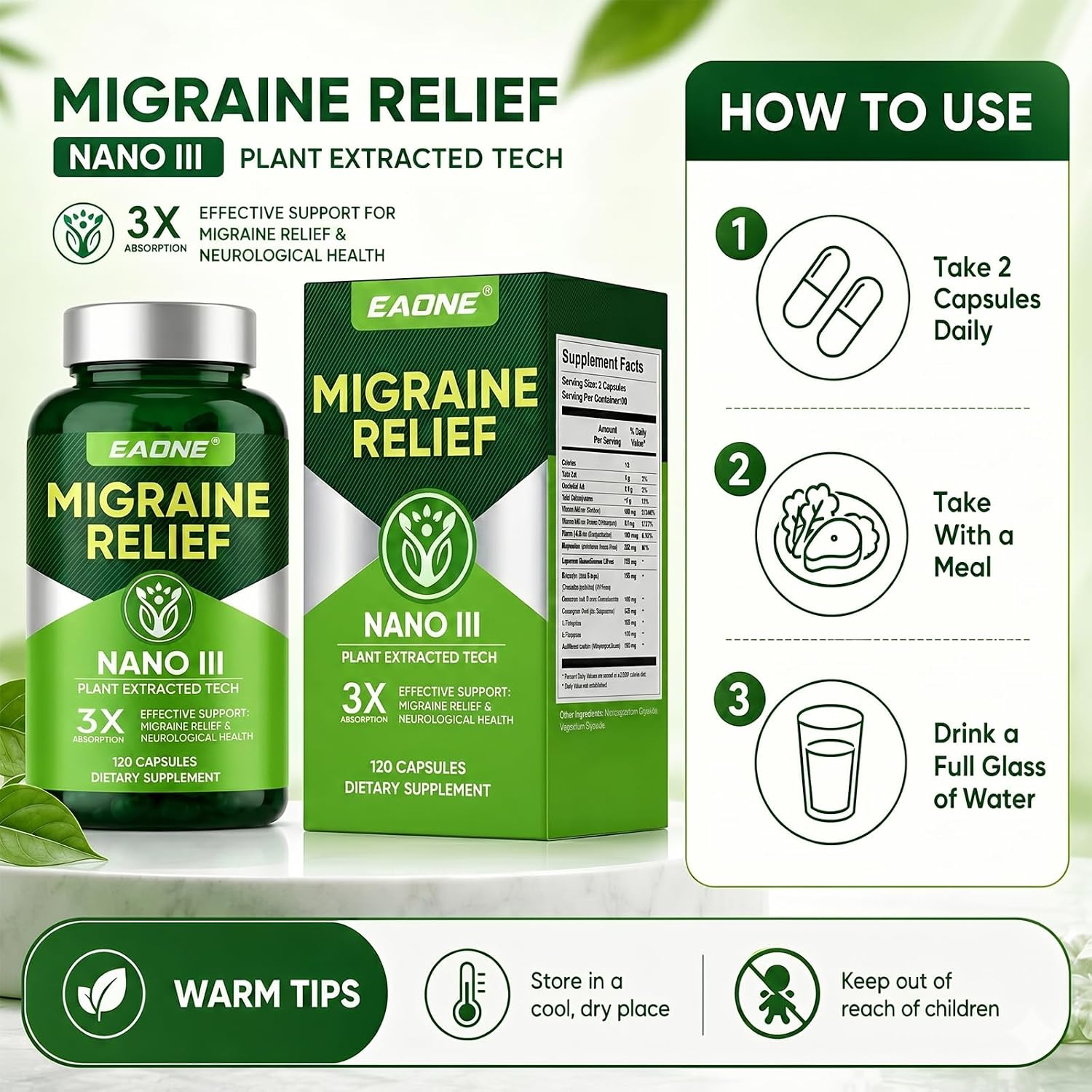 Headache Comfort Supplement, Natural Cranial Relaxation Formula with Magnesium Glycinate, CoQ10, Riboflavin Vitamin B2, B6 & B12, Supports Daily Neurological Balance and Mental Clarity, 120 Capsules - Image 8