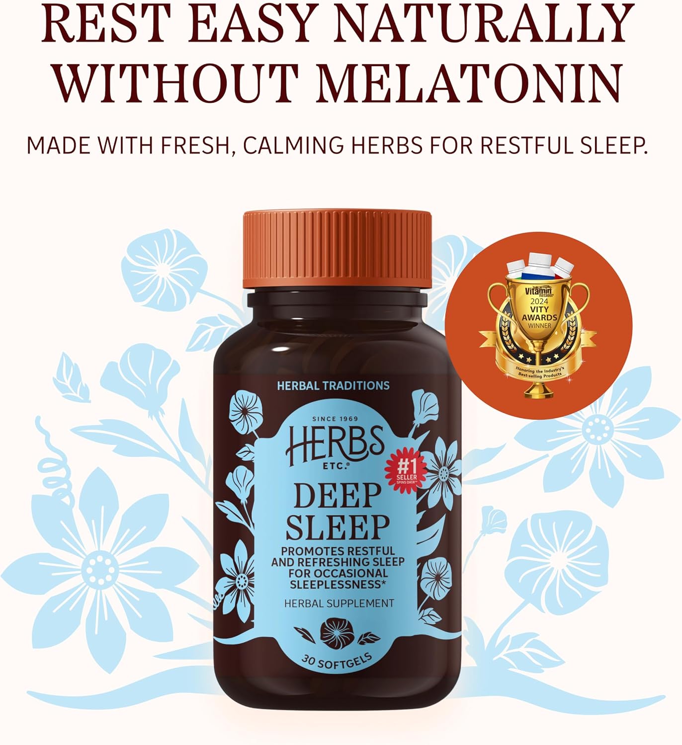 Herbs Etc. Deep Sleep Softgels - Holistic Bedtime Supplement for Calming Sleep Aid - Chamomile, Lemon Balm Extract & Passionflower - Melatonin-Free, Gluten-Free & Organic - 30 Count (30 Servings) - Image 2