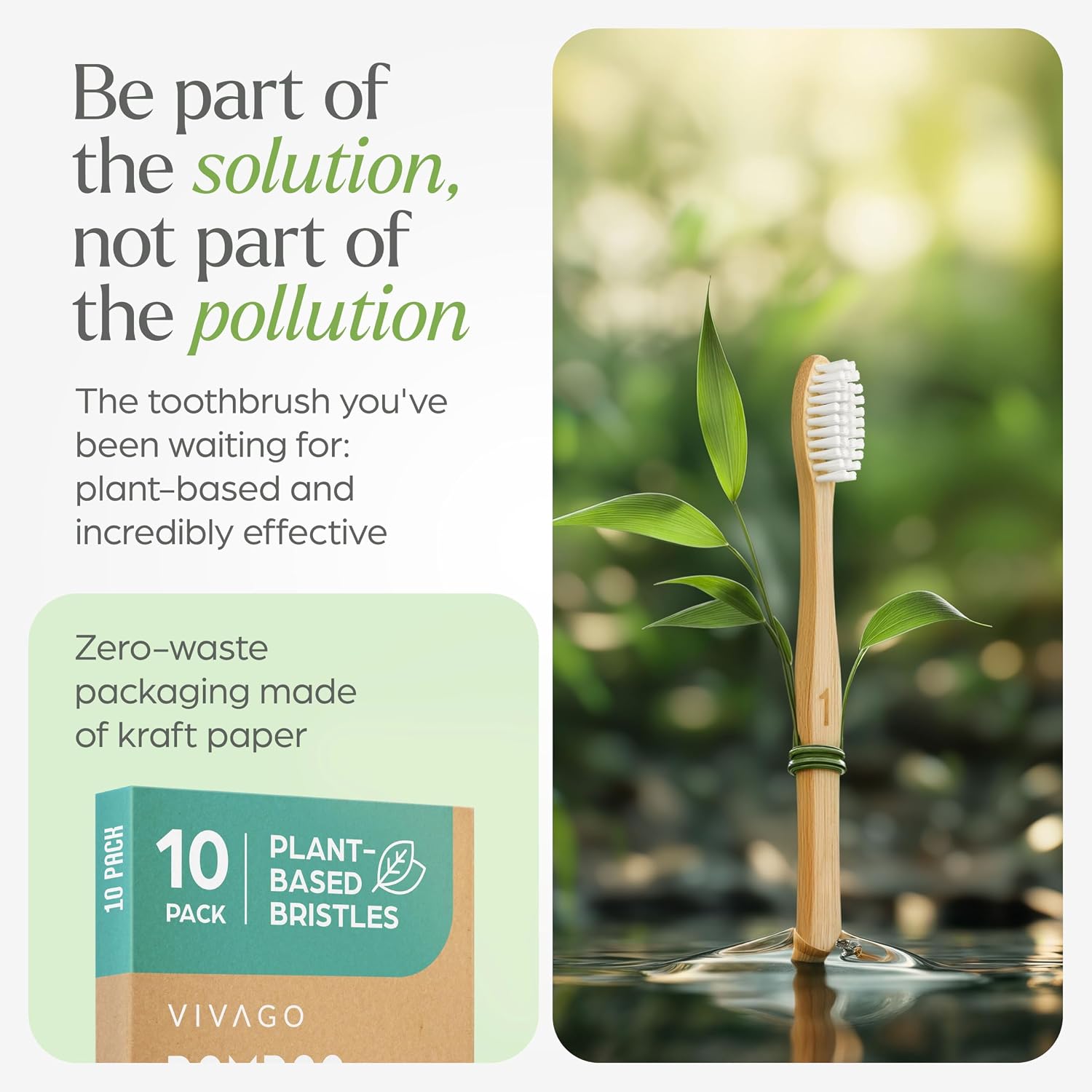 VIVAGO Bamboo Toothbrushes 10 Pack – Plant-Based Soft Bristles | Natural Toothbrush, Eco-Friendly, Wooden Toothbrush, BPA-Free - Image 3